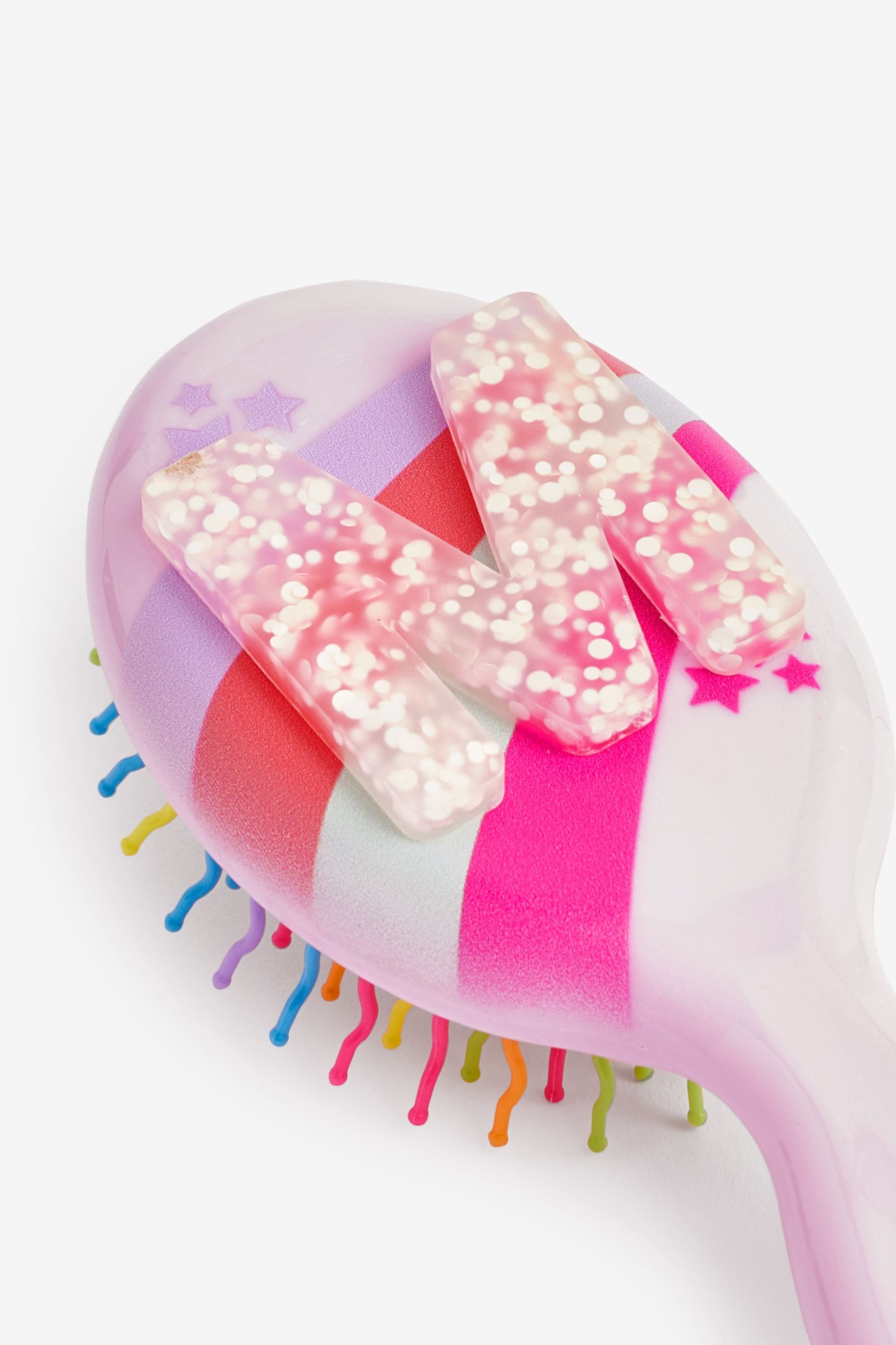 Light Pink M Initial Rainbow Hairbrush