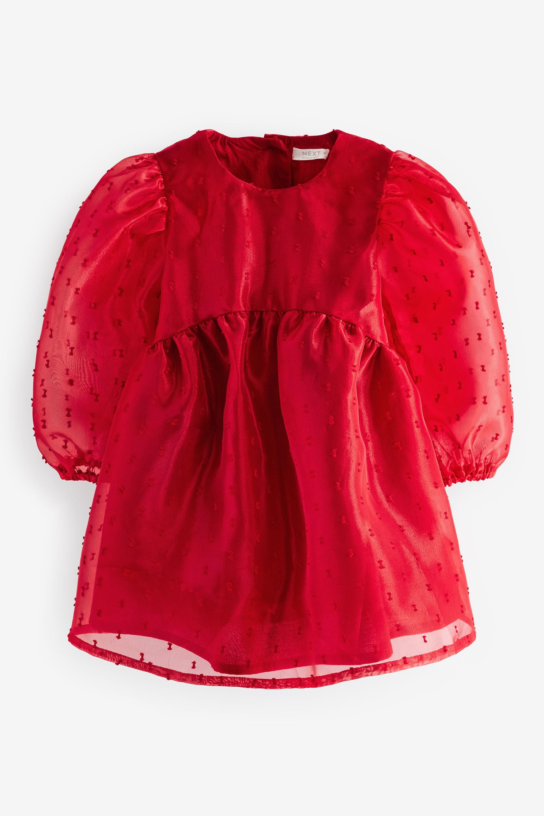 Red Dobby Organza Volume Sleeve Dress (12mths-8yrs)