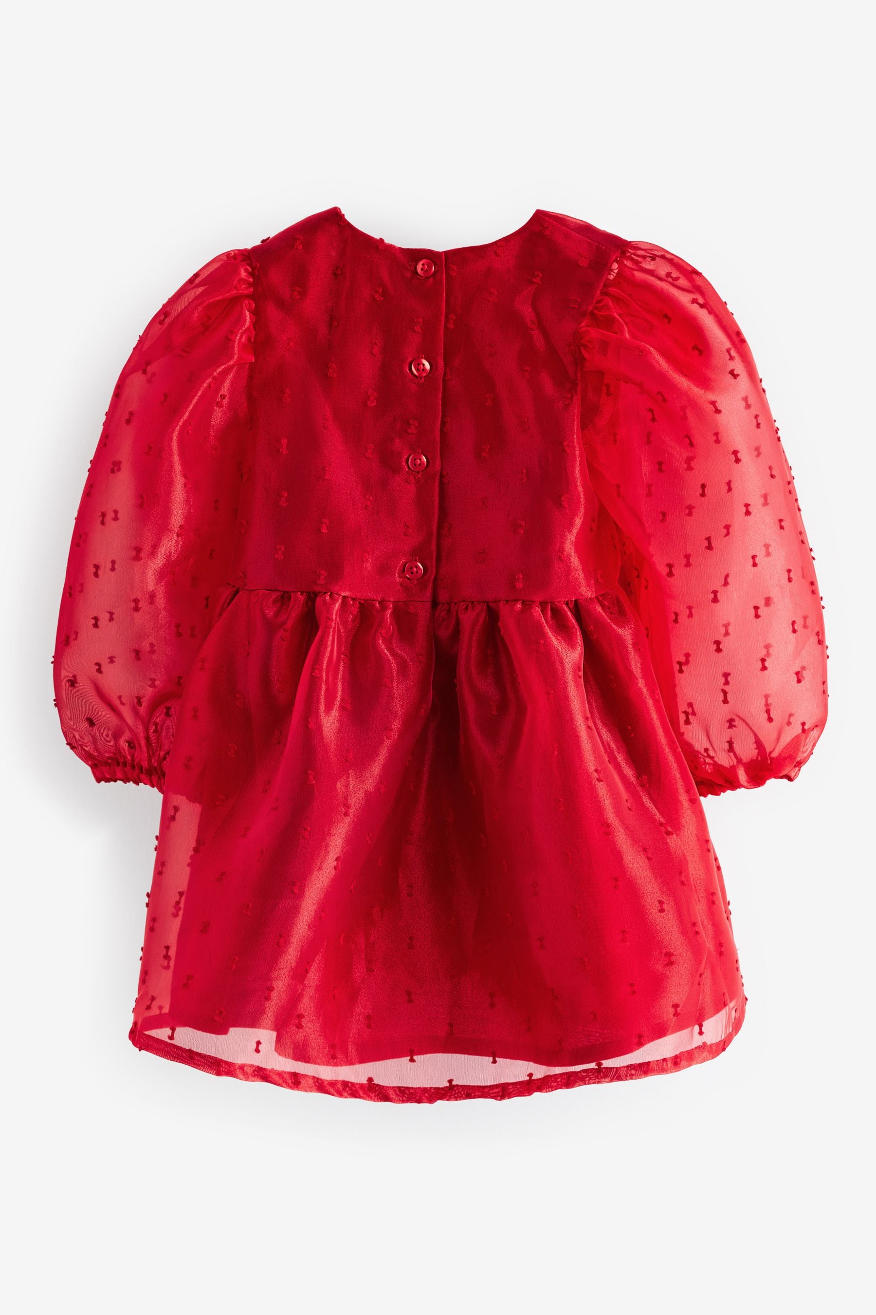 Red Dobby Organza Volume Sleeve Dress (12mths-8yrs)