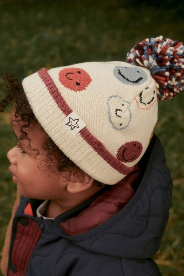 Cream Smiles Pom Hat (3mths-10yrs)