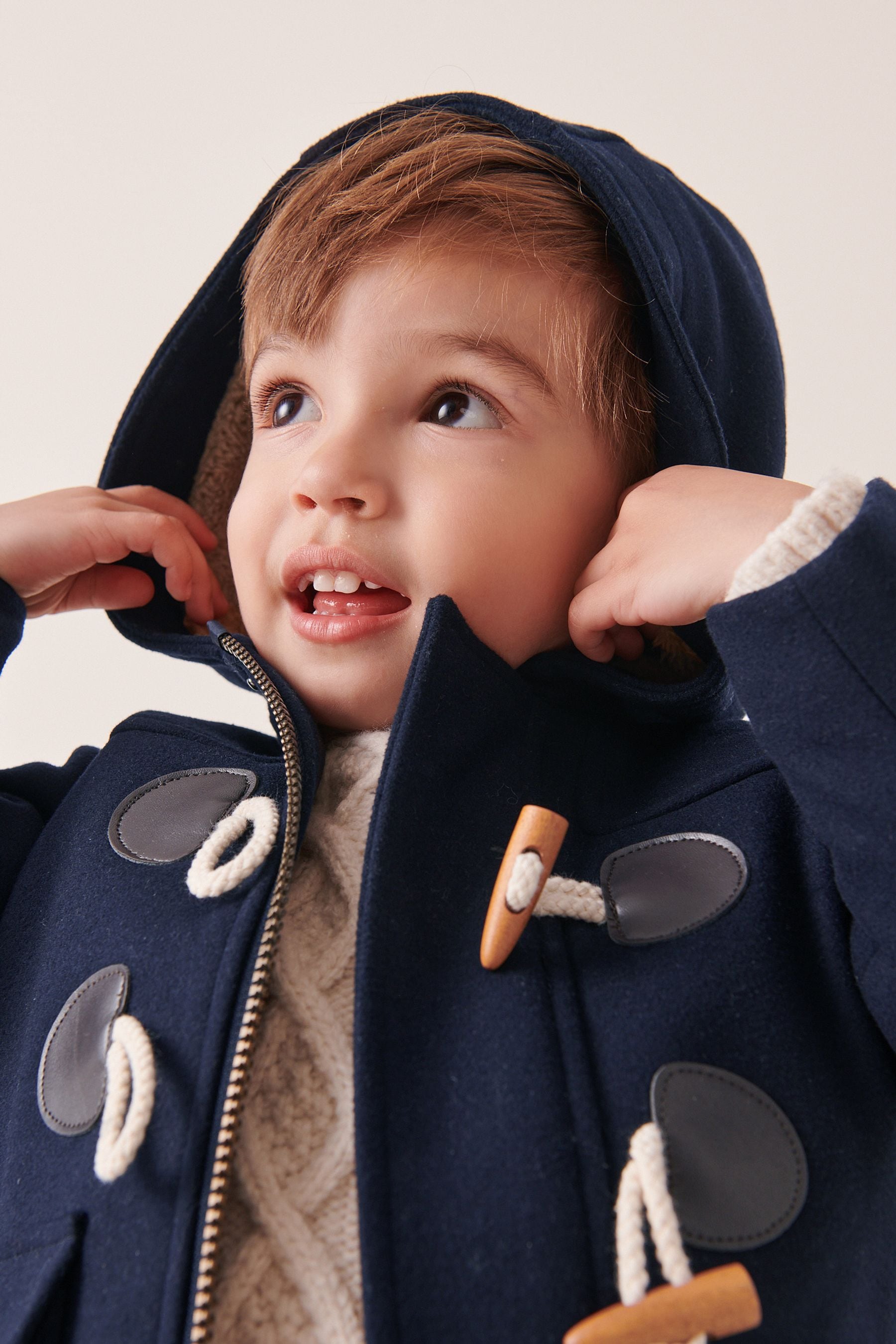 Navy Blue Teddy Fleece Lined Duffle Coat (3mths-7yrs)