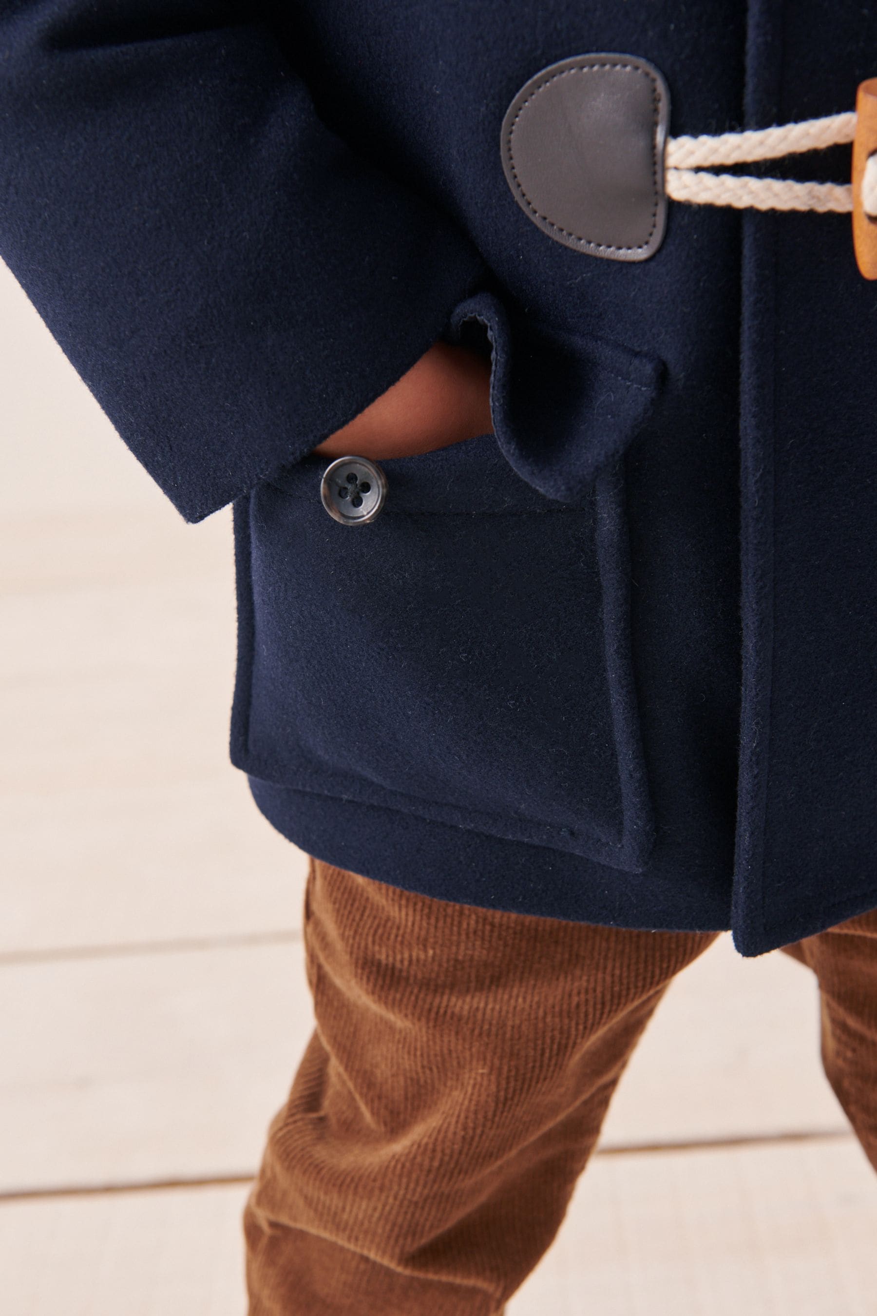 Navy Blue Teddy Fleece Lined Duffle Coat (3mths-7yrs)