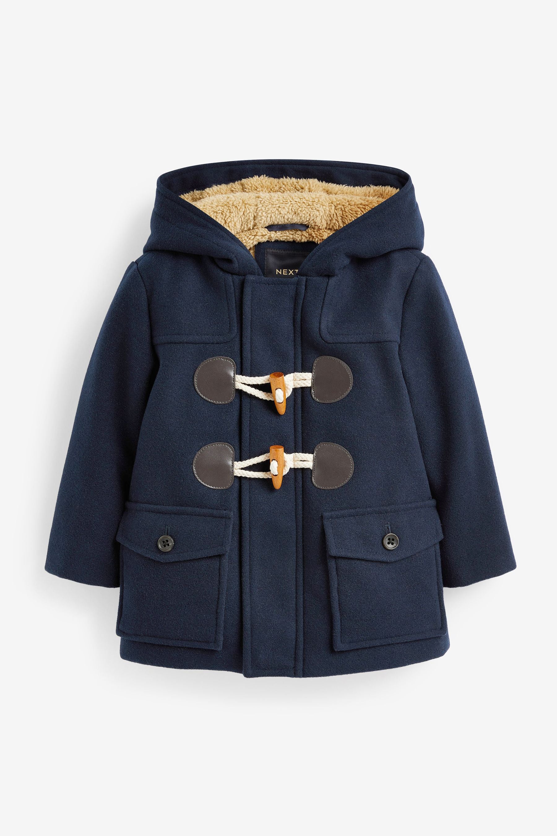 Navy Blue Teddy Fleece Lined Duffle Coat (3mths-7yrs)