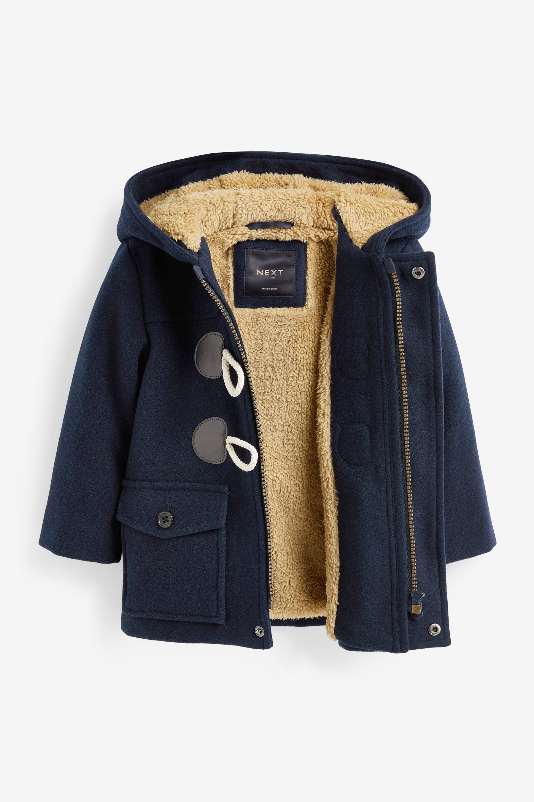 Navy Blue Teddy Fleece Lined Duffle Coat (3mths-7yrs)