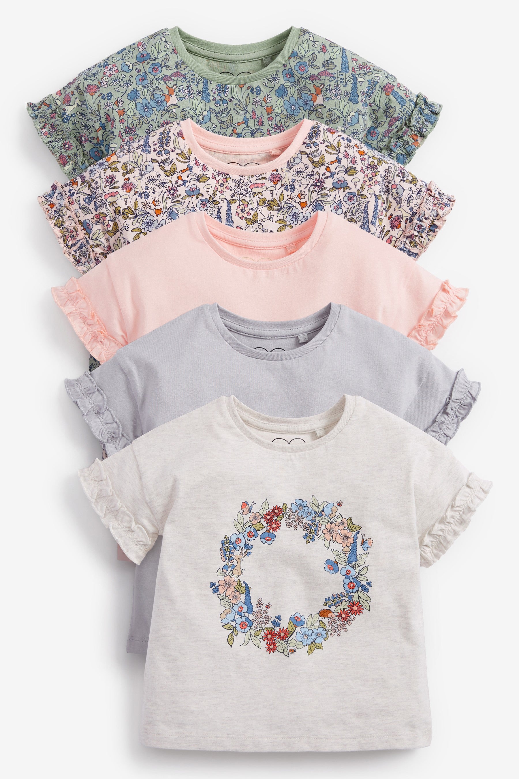 Floral 5 Pack Cotton T-Shirts (3mths-7yrs)