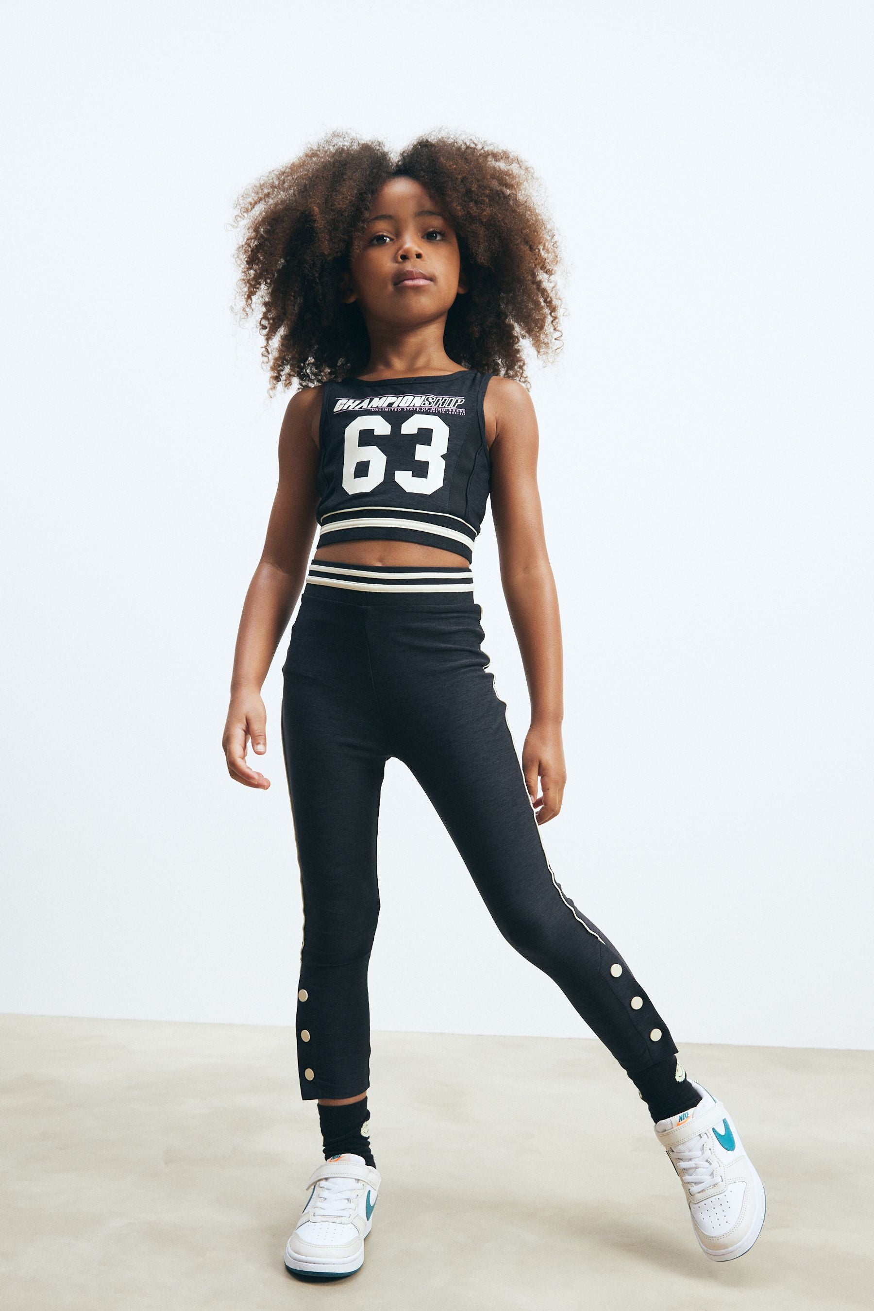 Black Stripe Popper Sports Leggings (3-16yrs)