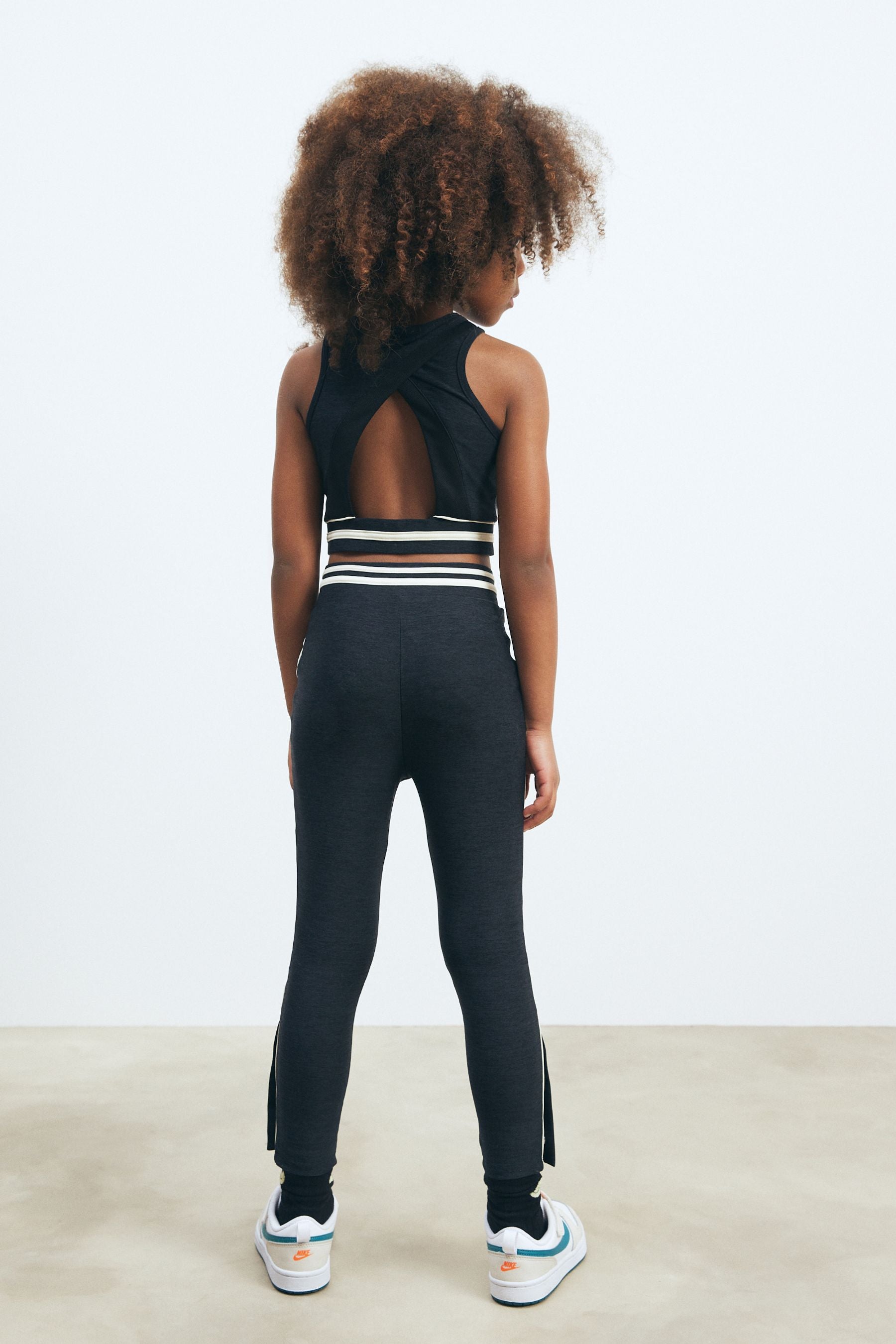 Black Stripe Popper Sports Leggings (3-16yrs)