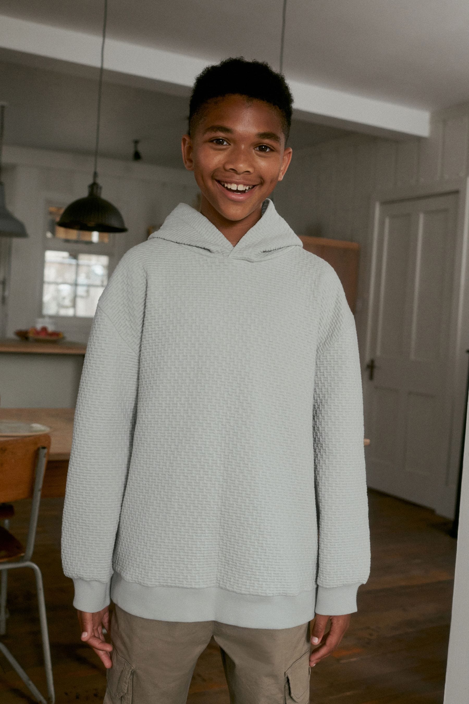 Ecru White Textured Hoodie (3-16yrs)