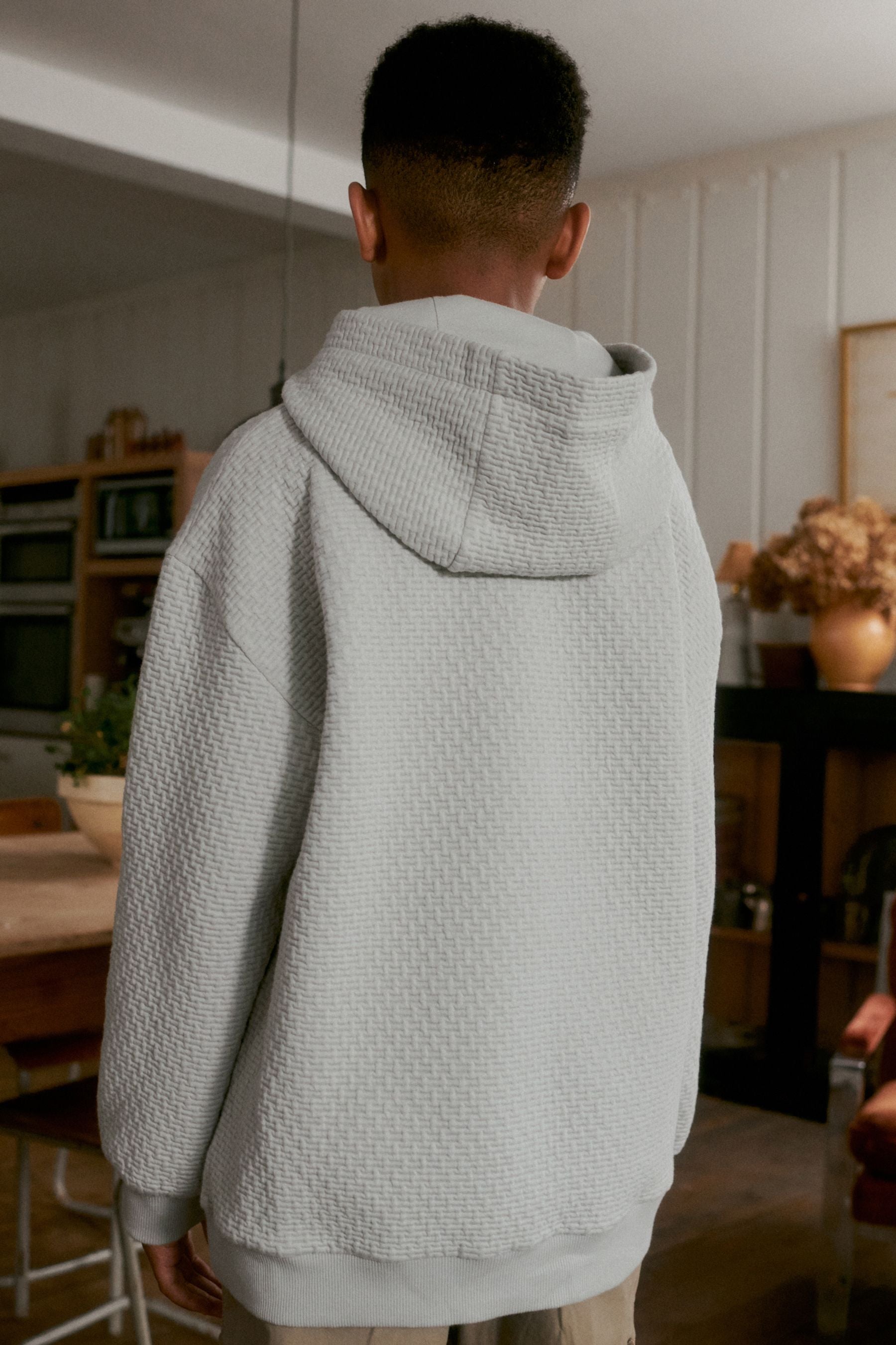 Ecru White Textured Hoodie (3-16yrs)