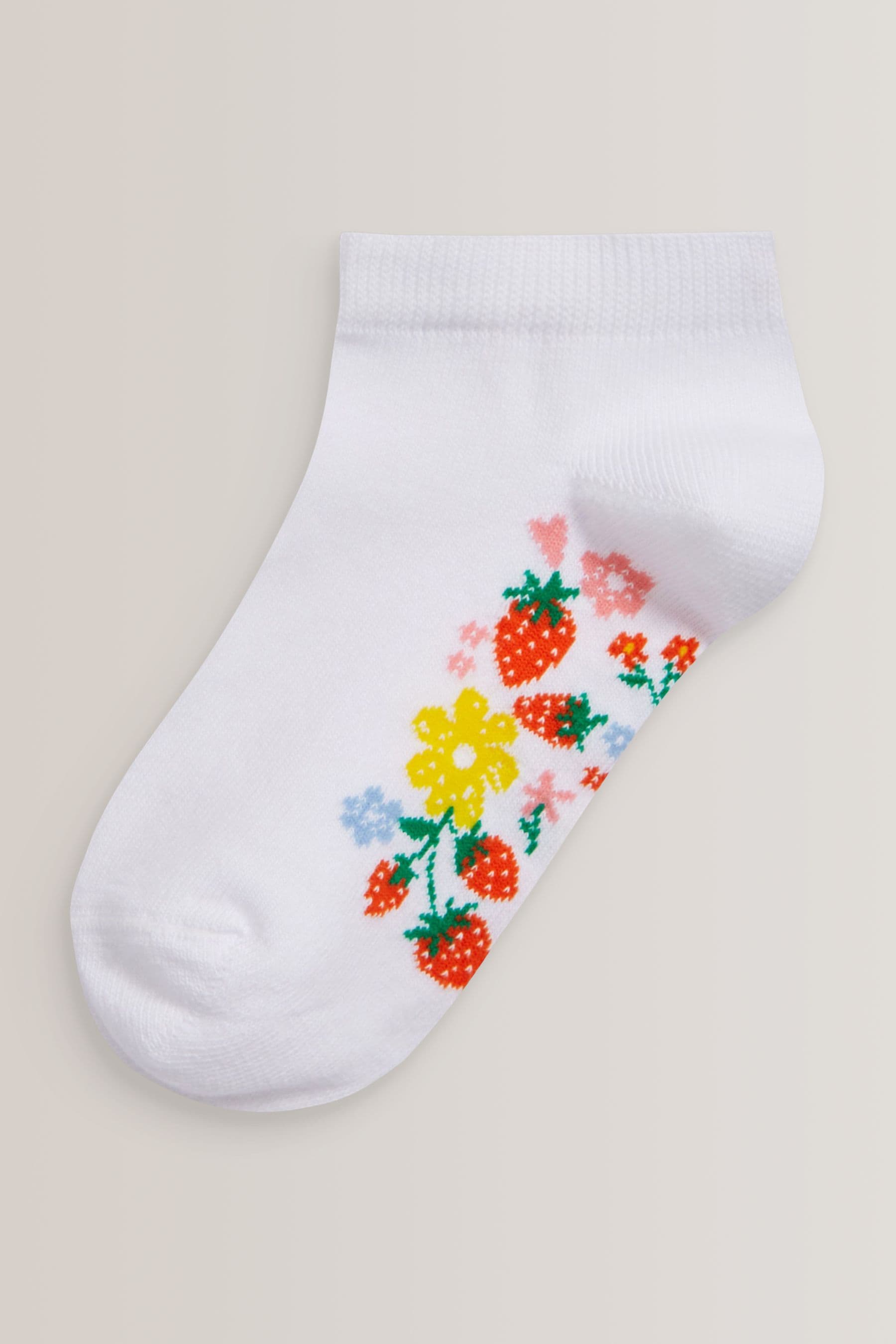 White Floral 5 Pack Cotton Rich Footbed Trainer Socks