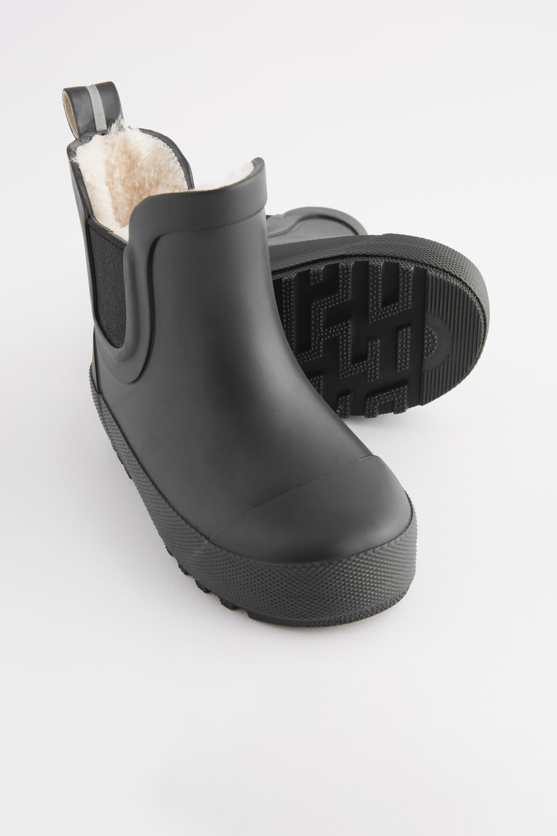 Black Plain Warm Lined Ankle Wellies