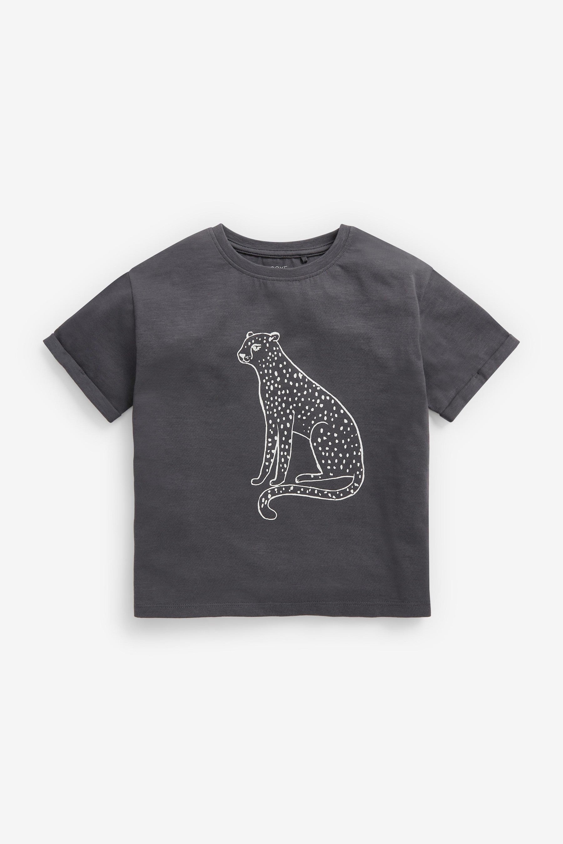 Black/Grey 5 Pack Leopard Short Sleeve T-Shirts (3-16yrs)