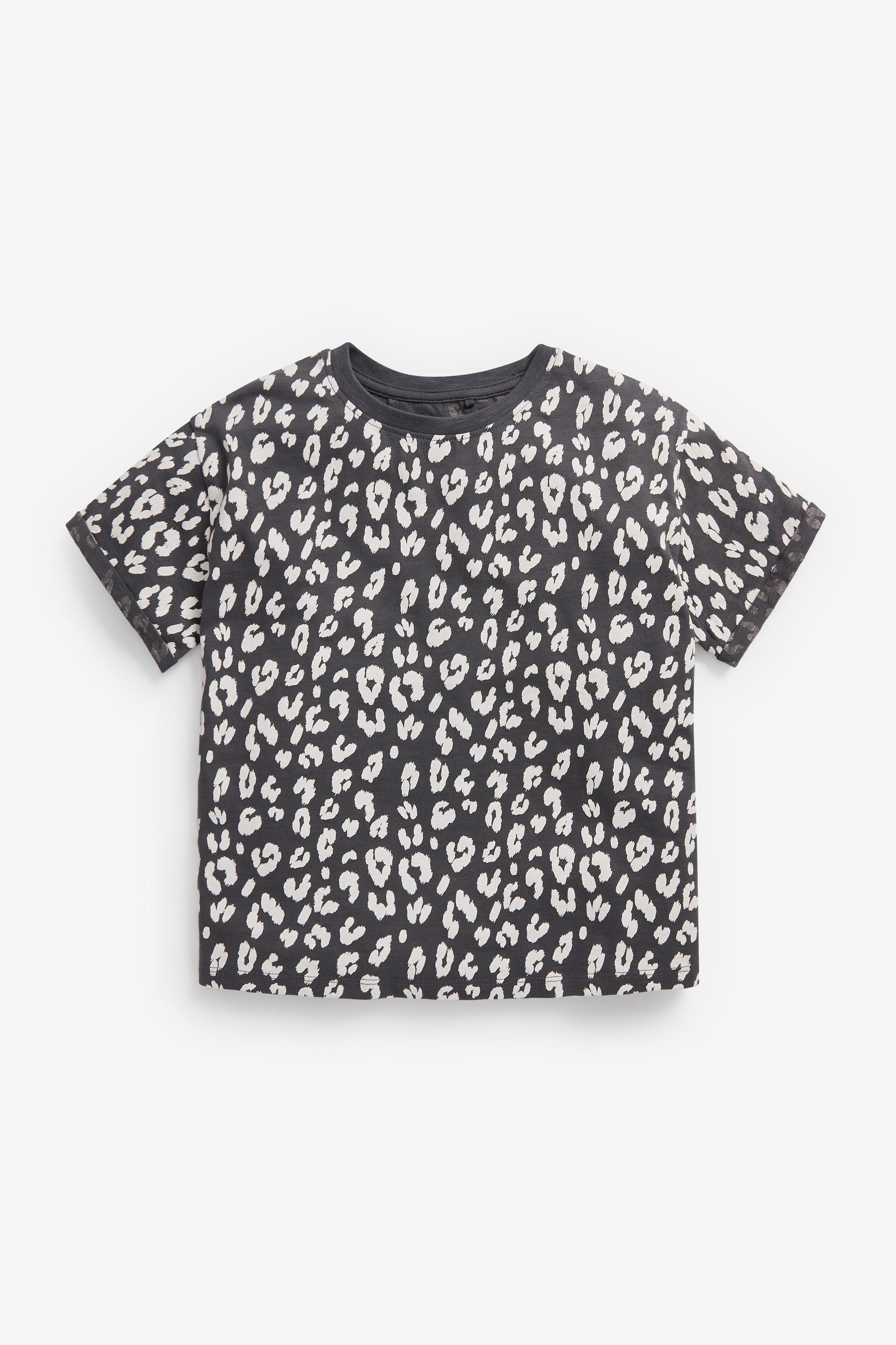 Black/Grey 5 Pack Leopard Short Sleeve T-Shirts (3-16yrs)