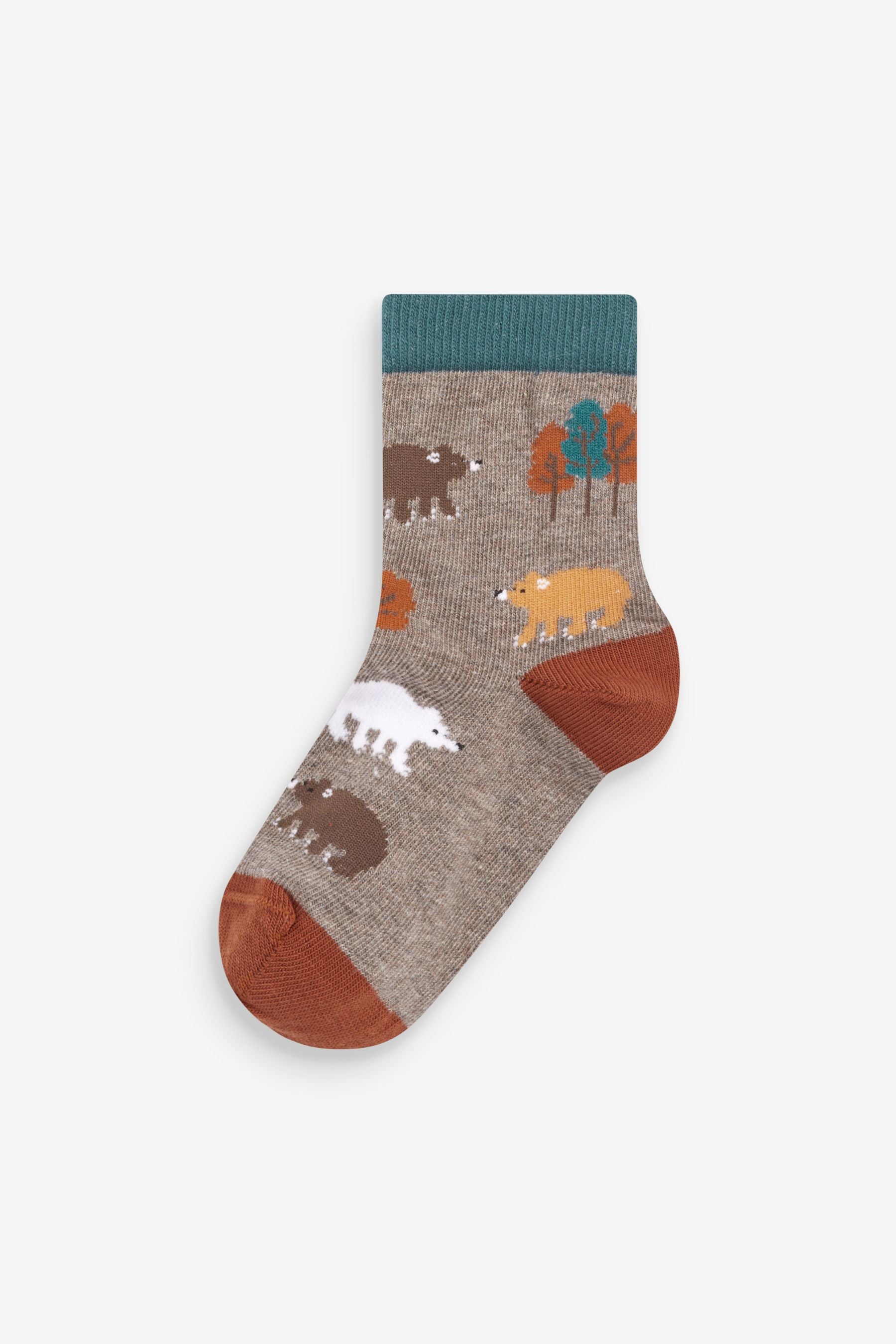 Brown Animal Stripe Cotton Rich Socks 7 Pack