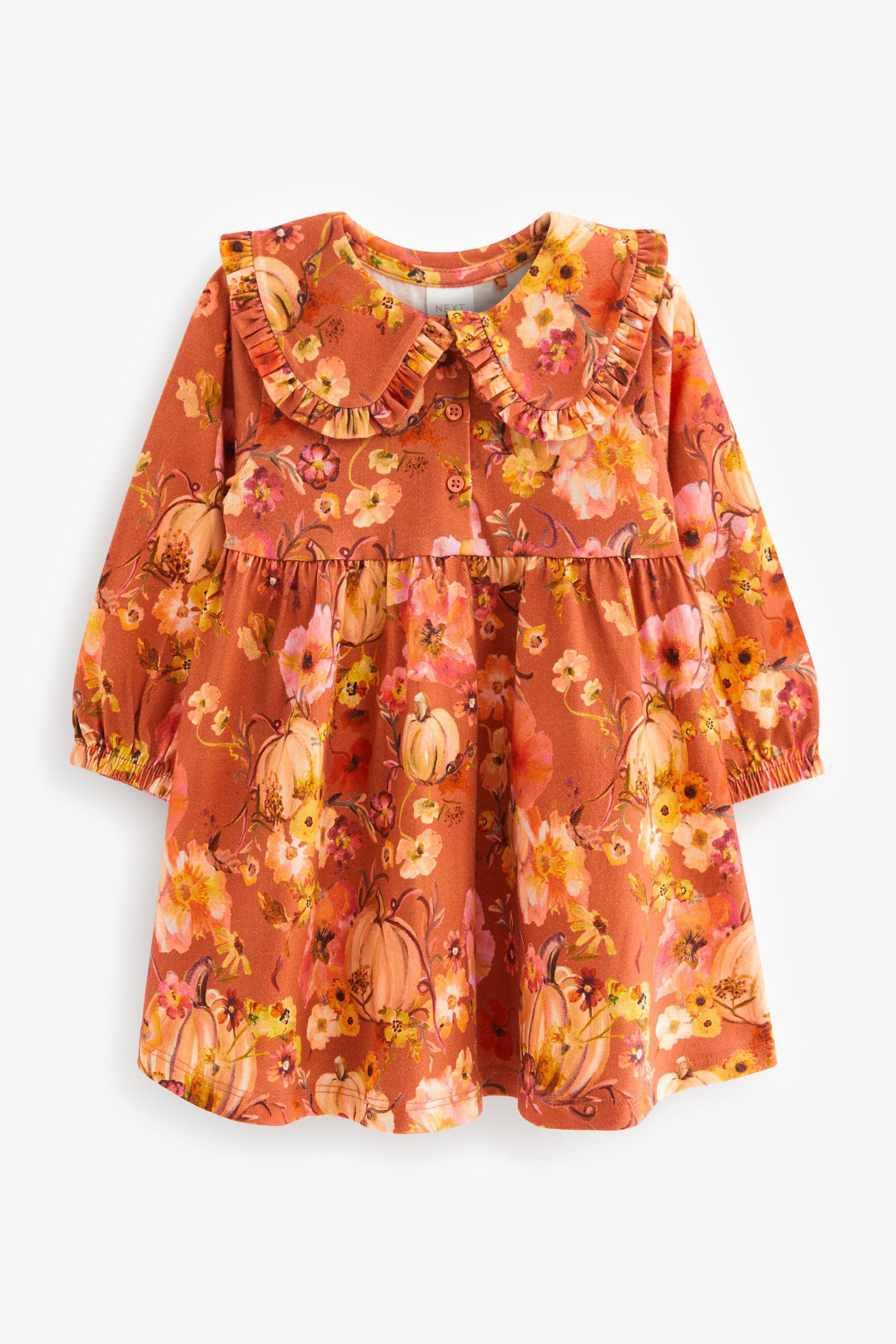 Pumpkin Print Long Sleeve Tea Dress (3mths-7yrs)