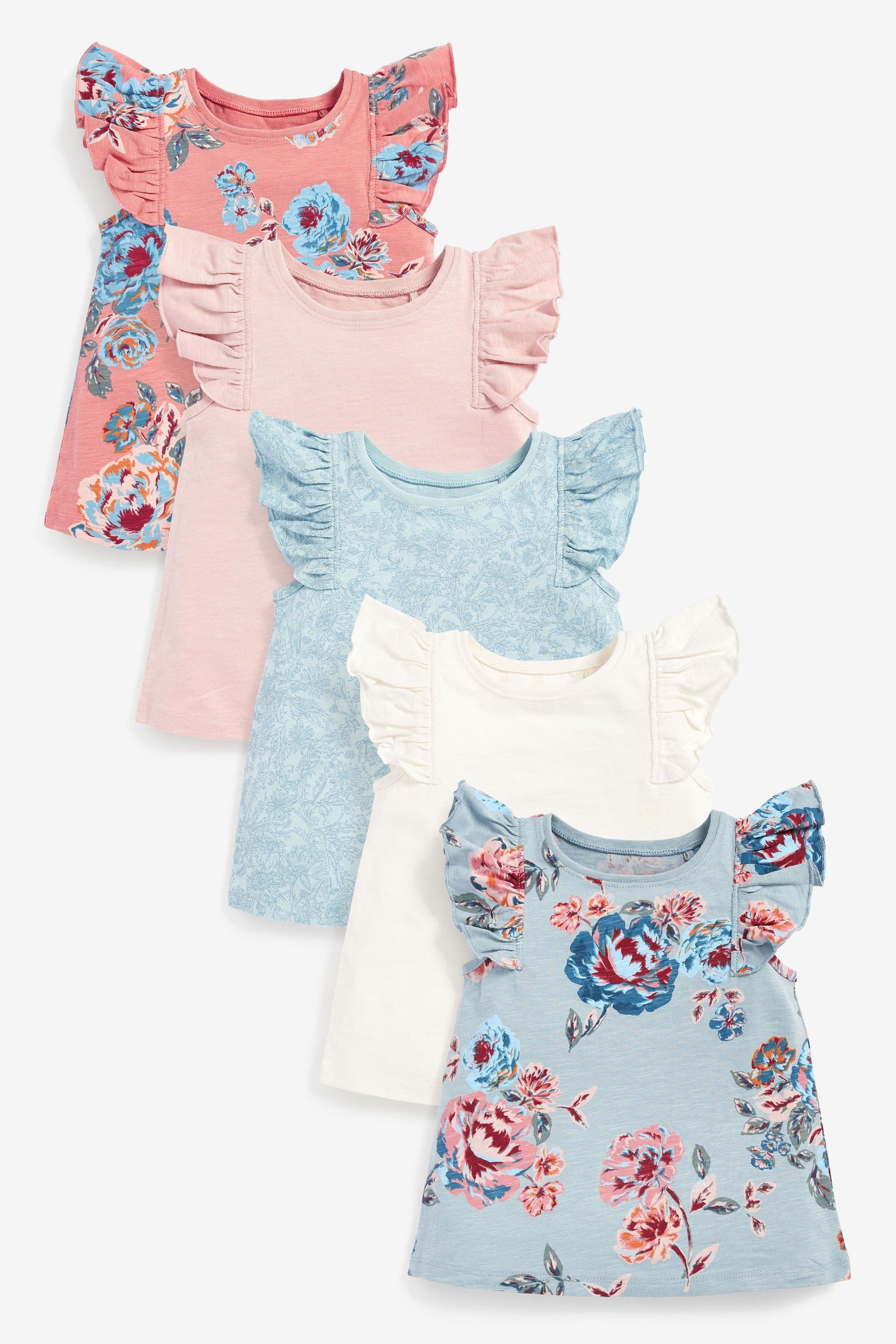 Pink Floral 5 Pack Vests (3mths-7yrs)