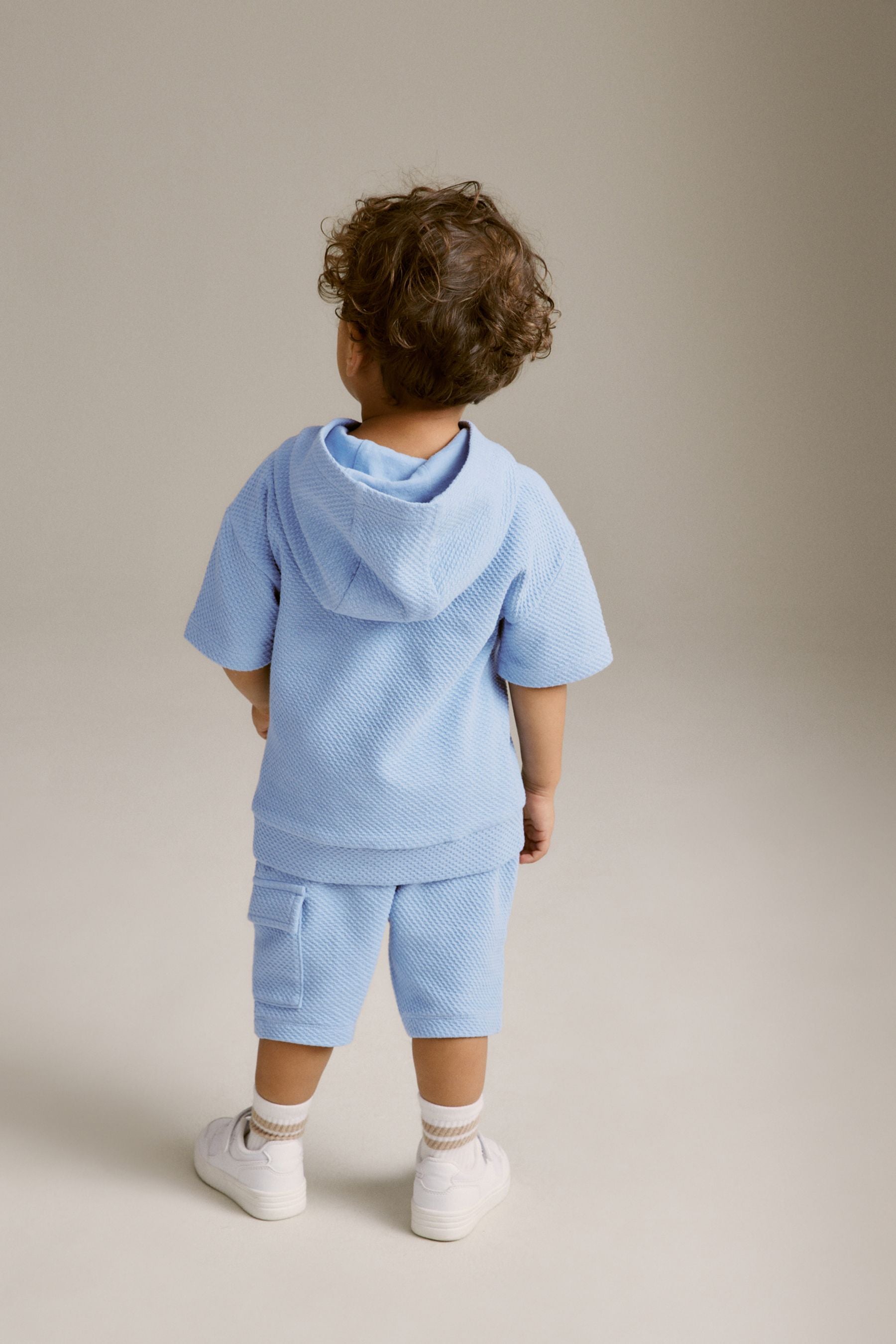 Teal Blue Short Sleeve Textured Hoodie and Shorts Set (3mths-7yrs)