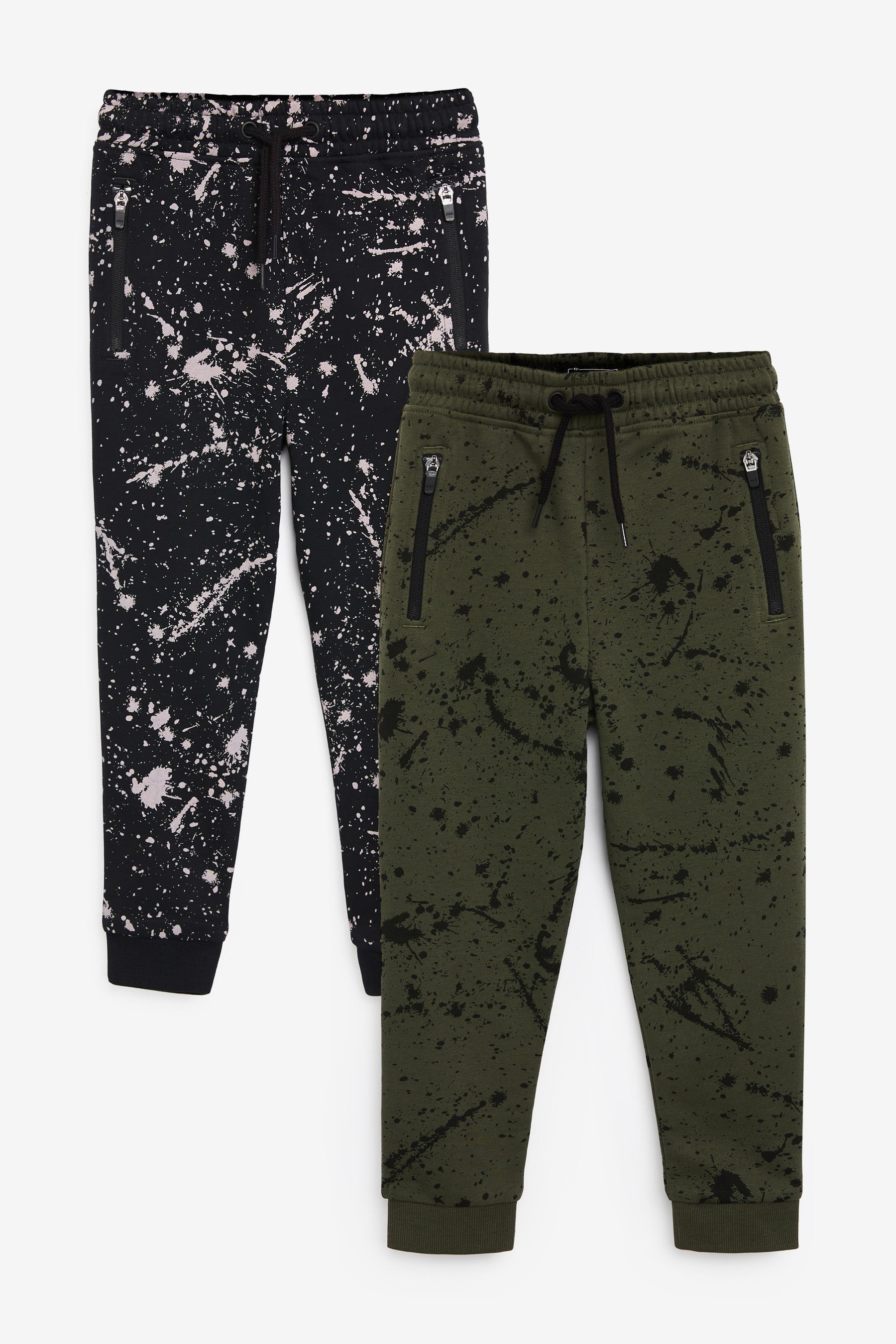 Black/Green 2 Pack Splat Print Joggers (3-16yrs)