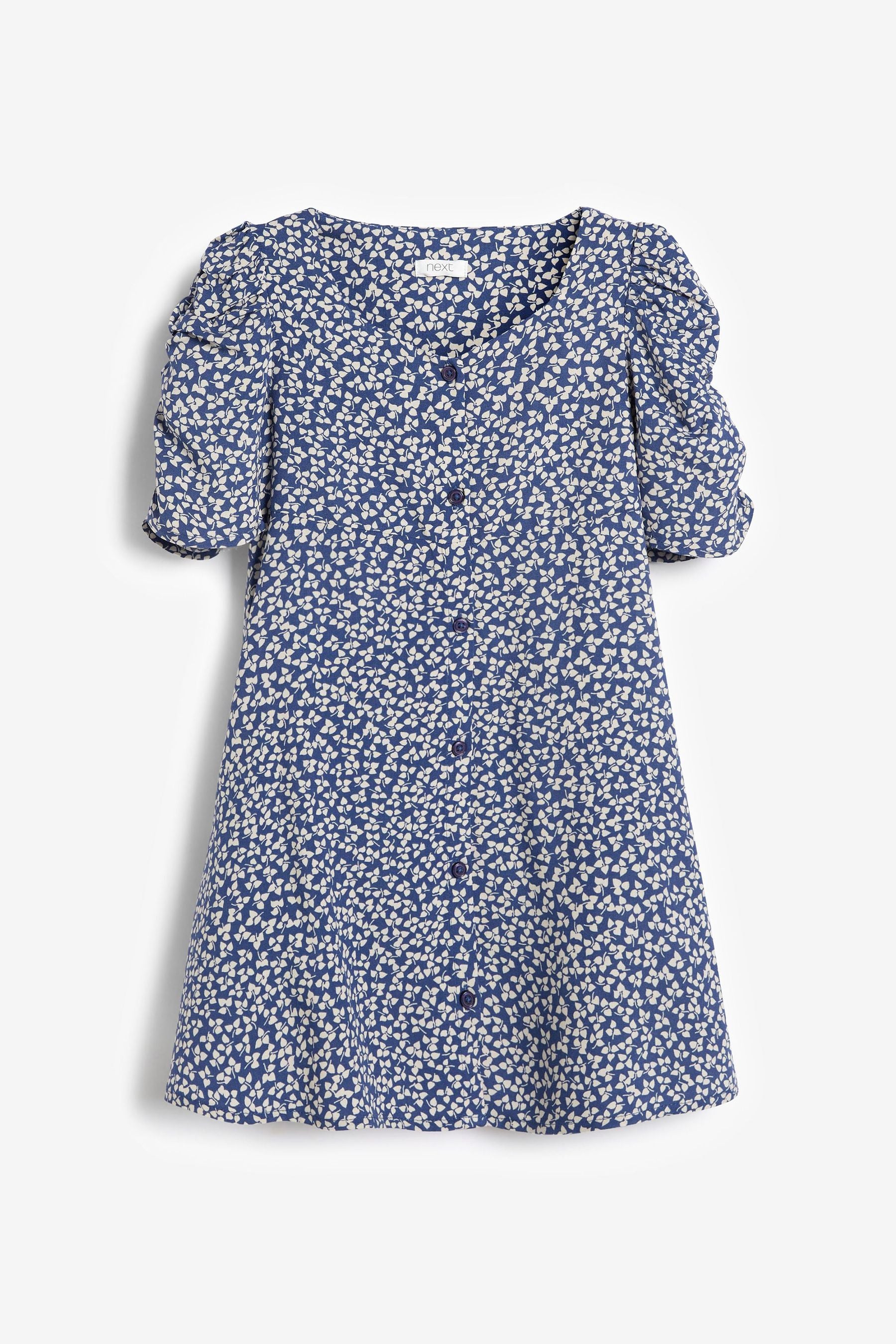 Blue Ditsy Ruched Sleeve Tea Dress (3-16yrs)