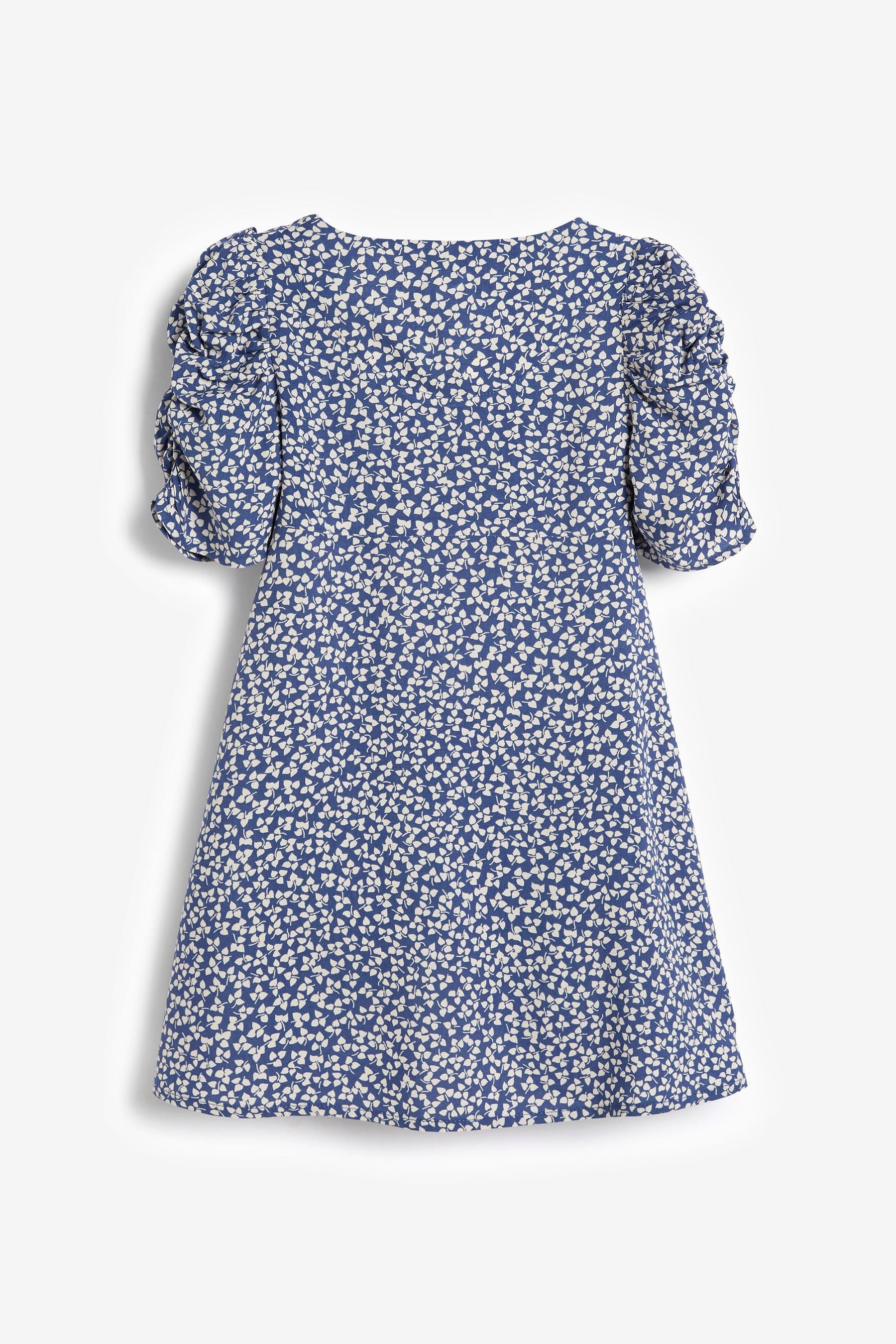 Blue Ditsy Ruched Sleeve Tea Dress (3-16yrs)