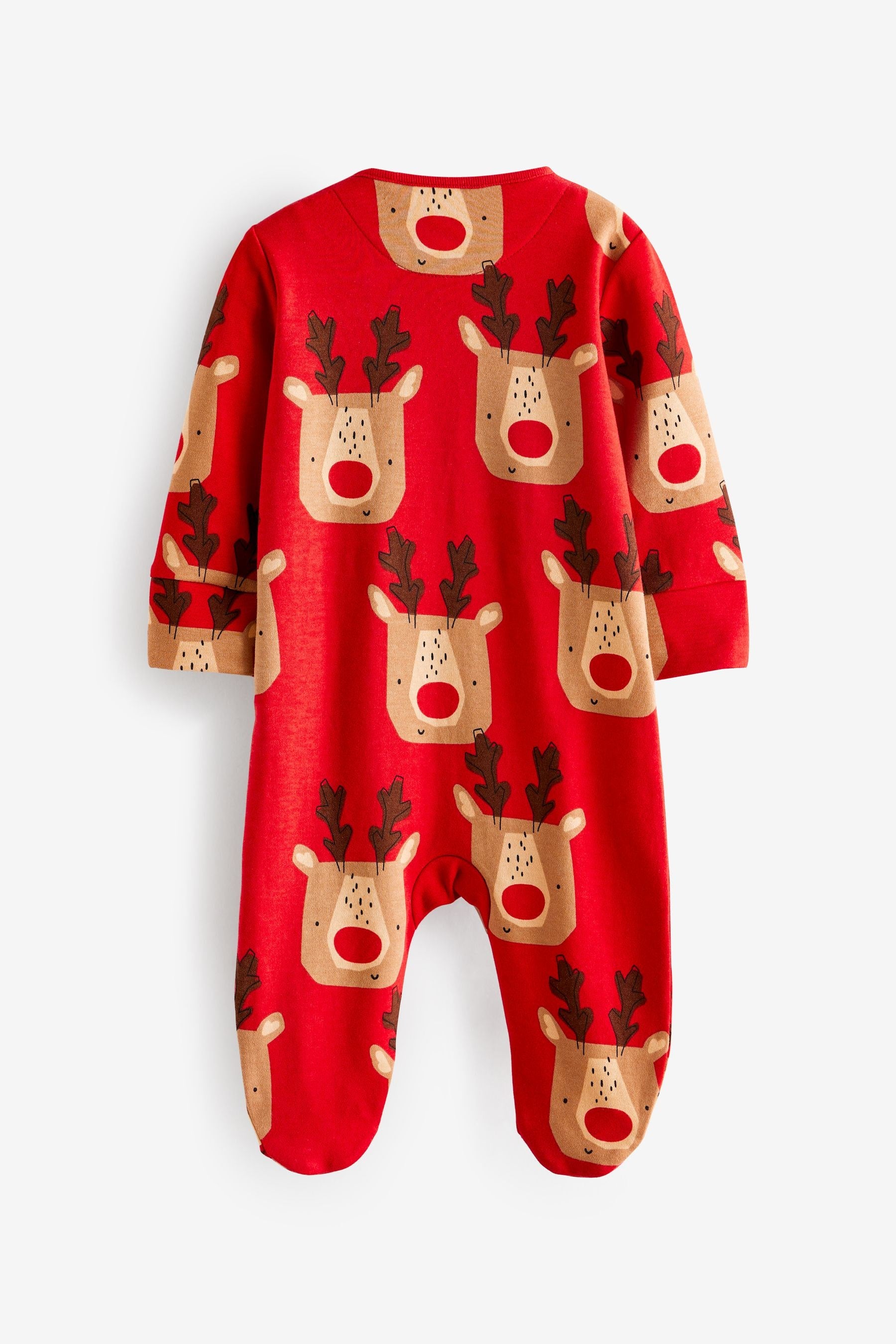 Red/Brown Christmas Baby Cotton Sleepsuit (0mths-3yrs)