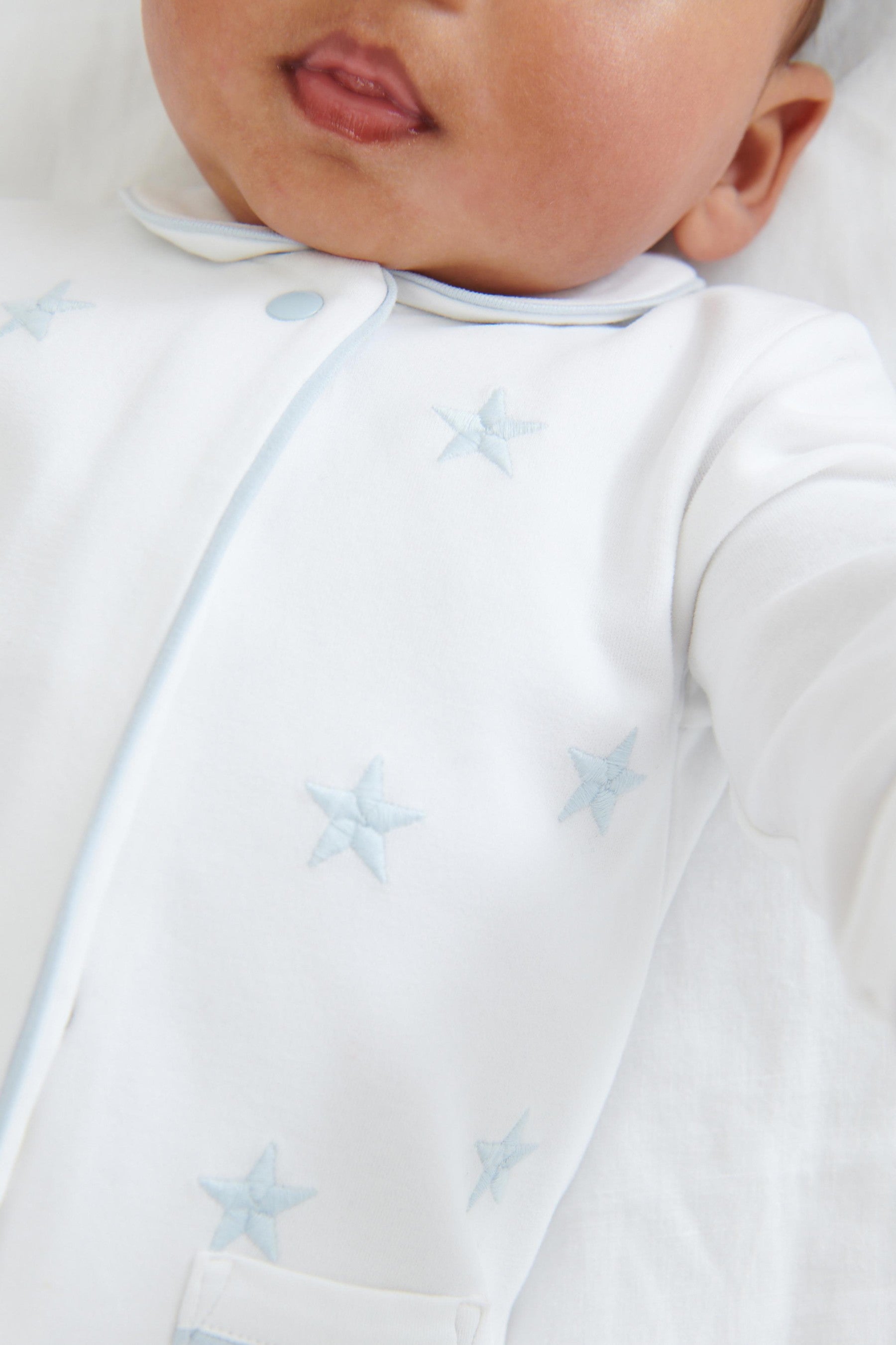 Blue Premium Embroidered Baby Sleepsuit (0-2yrs)