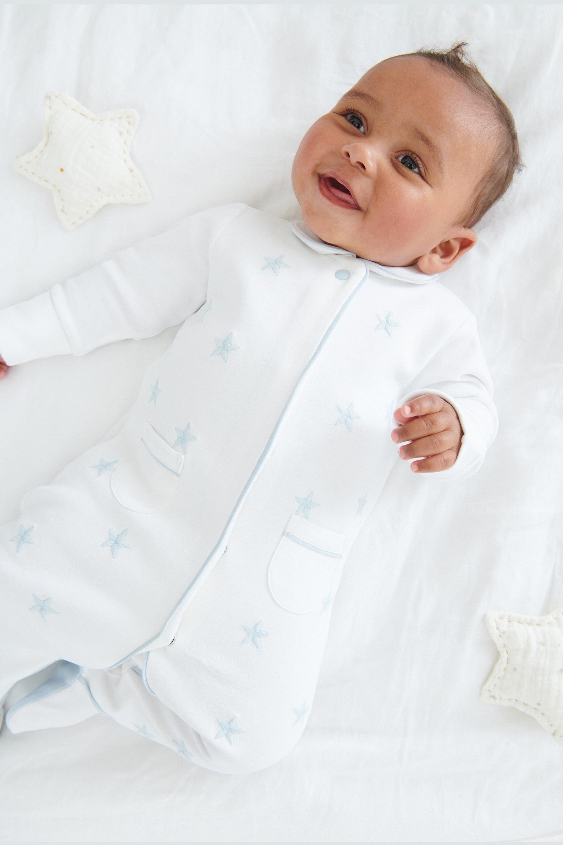 Blue Premium Embroidered Baby Sleepsuit (0-2yrs)