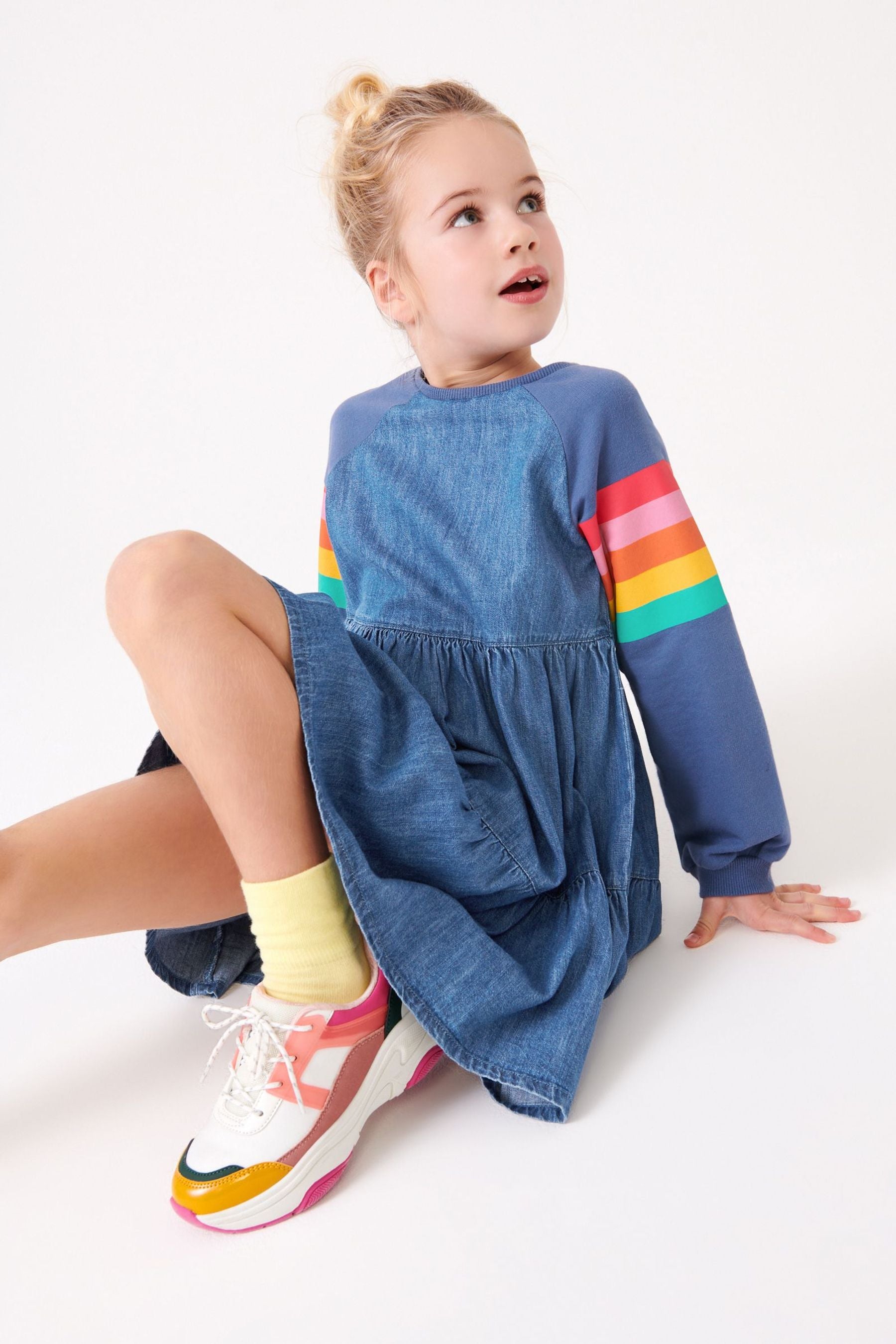 Rainbow Raglan Denim Dress (3-16yrs)