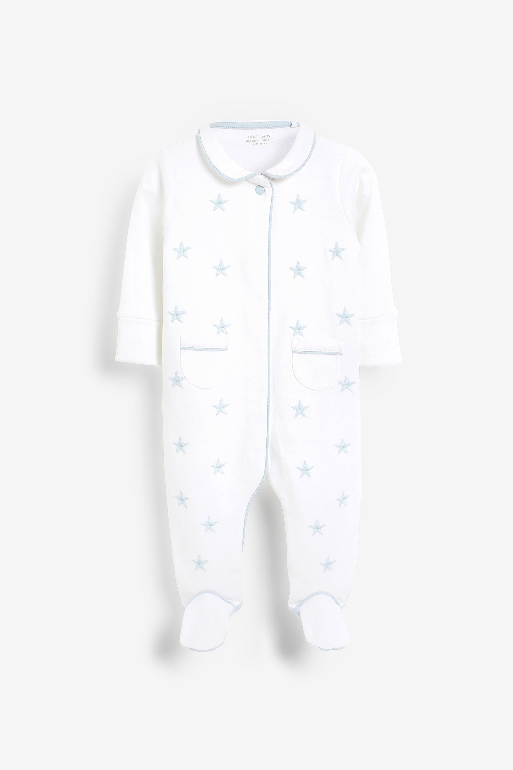 Blue Premium Embroidered Baby Sleepsuit (0-2yrs)