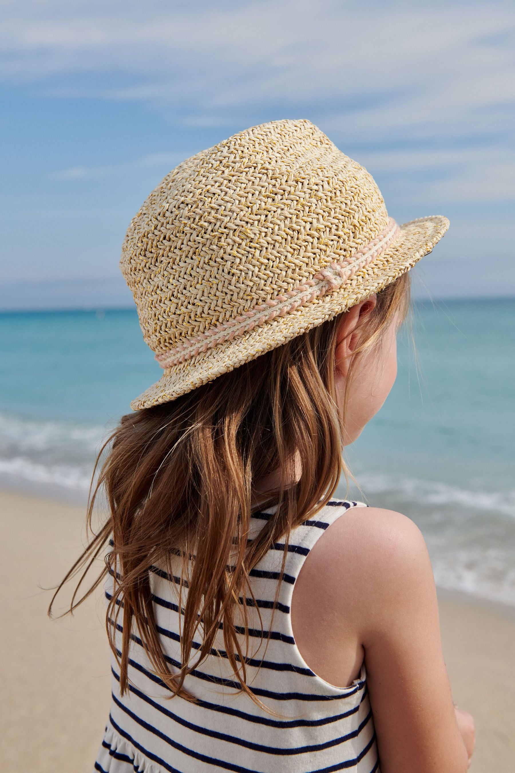 Pink Trim Straw Trilby (3mths-6yrs)