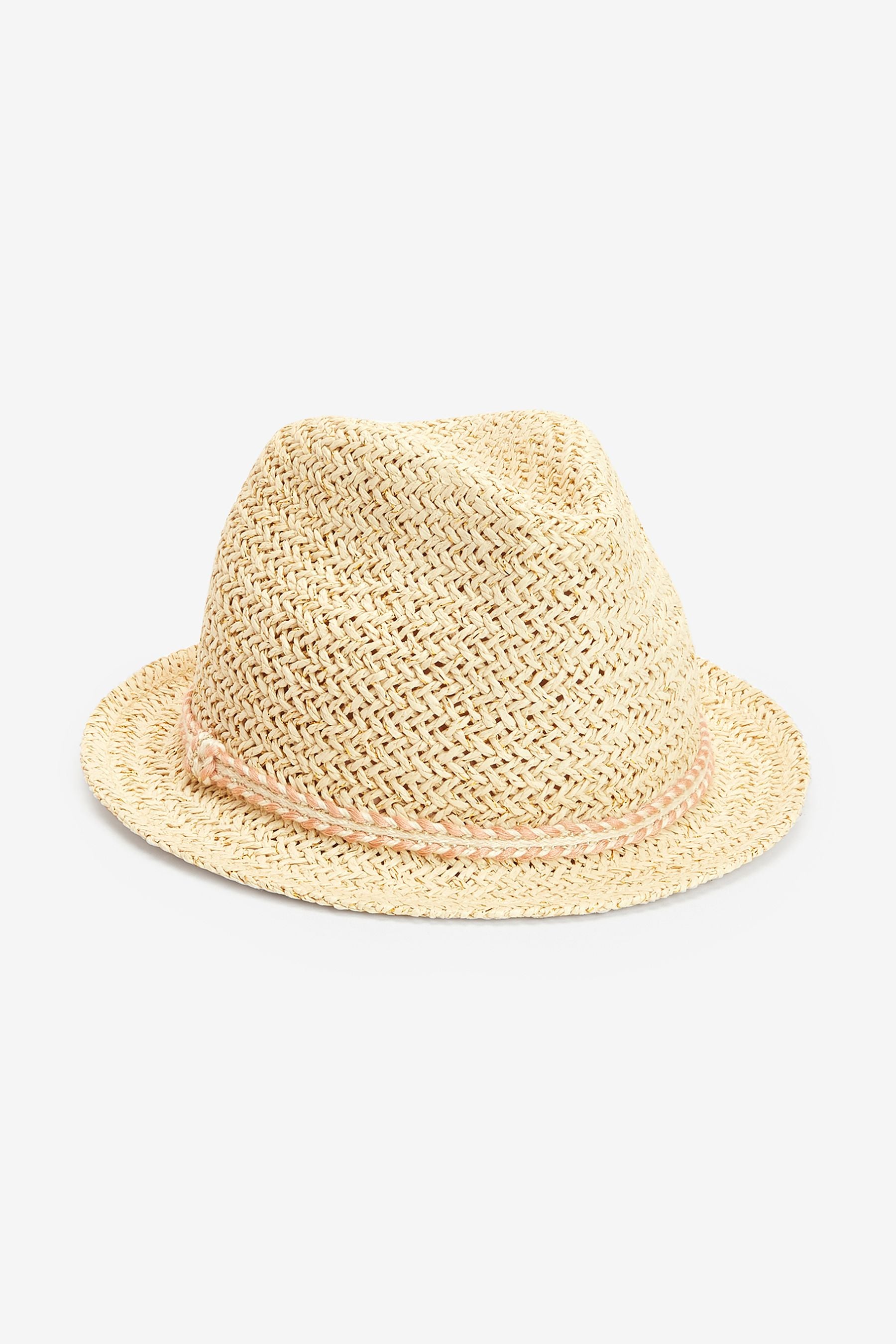 Pink Trim Straw Trilby (3mths-6yrs)