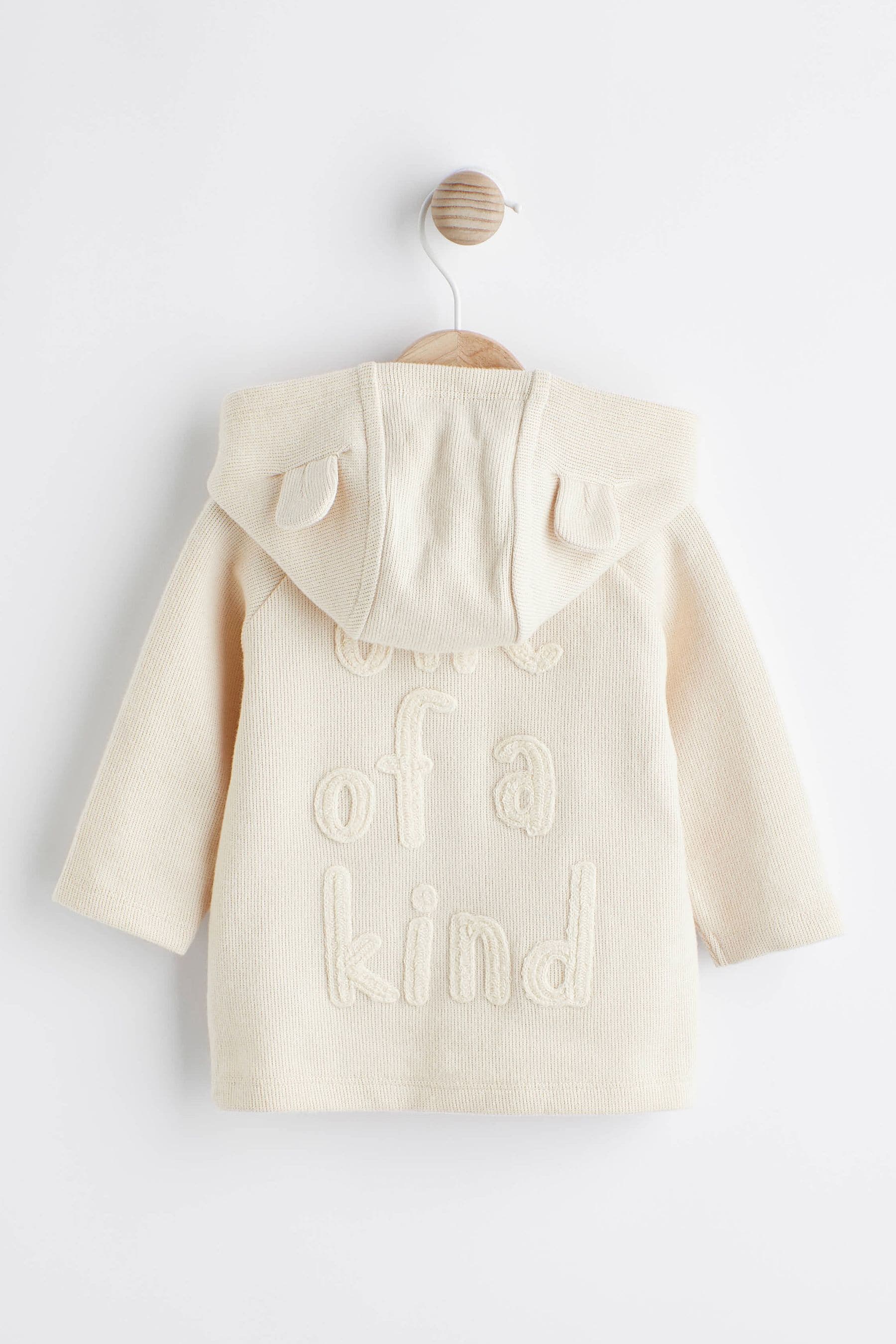 Cream Slogan Back Hooded Jersey Baby Jacket