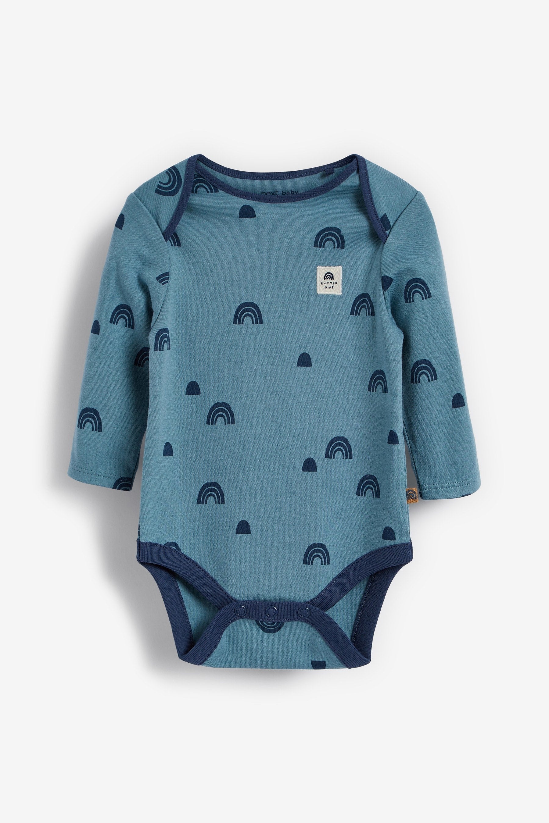 Blue Mini Print Baby Long Sleeve Bodysuits 3 Pack