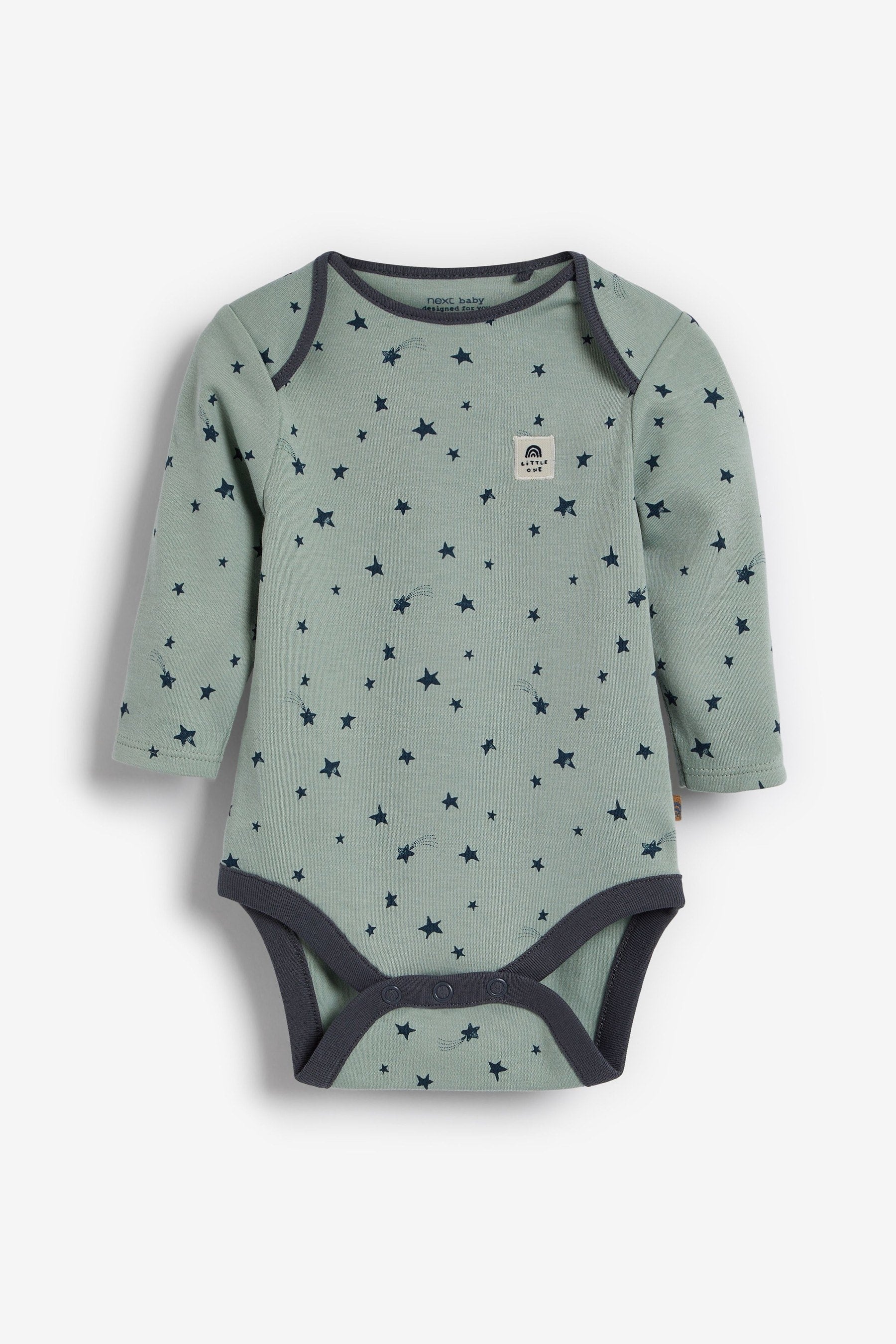 Blue Mini Print Baby Long Sleeve Bodysuits 3 Pack