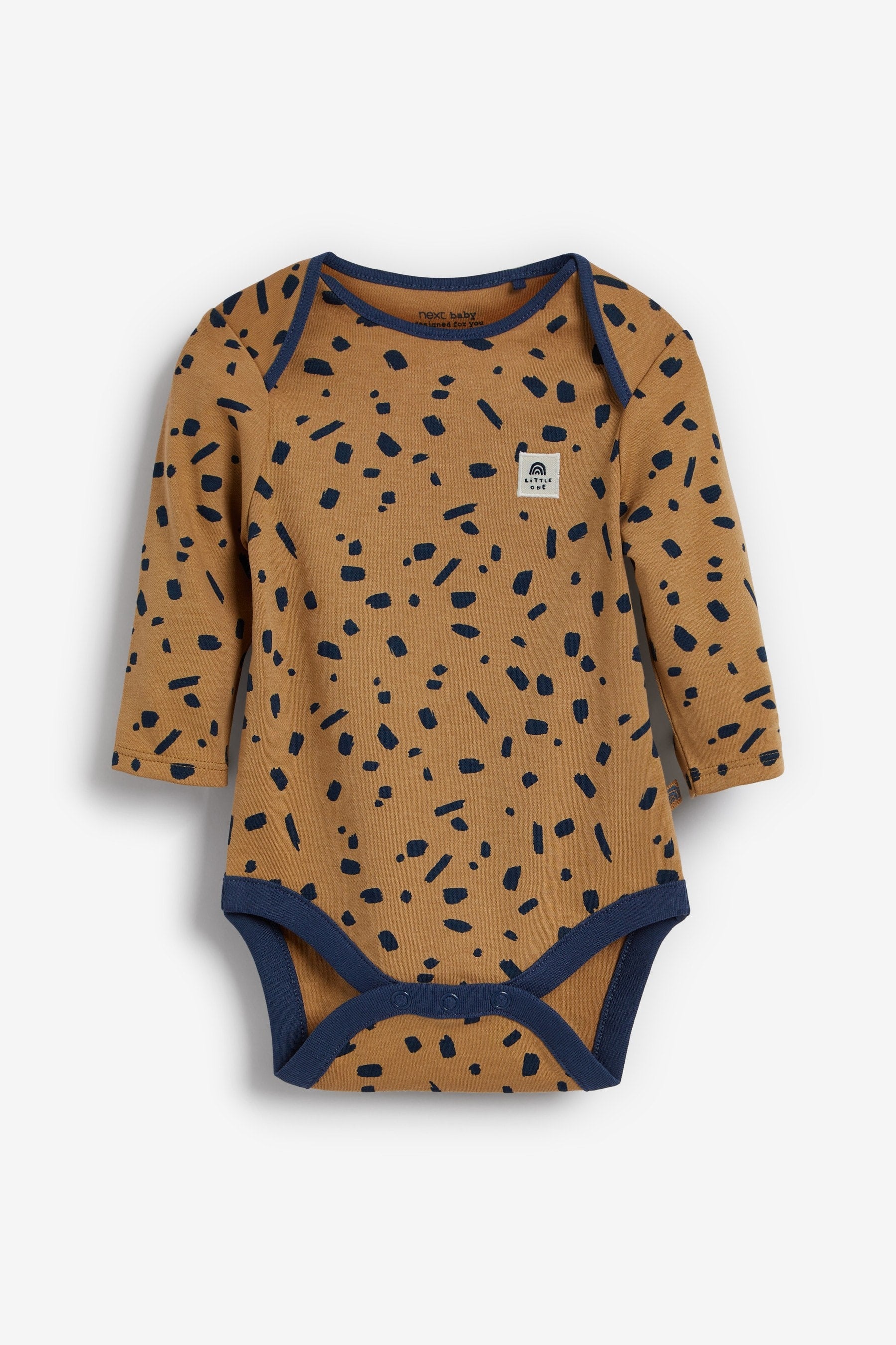 Blue Mini Print Baby Long Sleeve Bodysuits 3 Pack