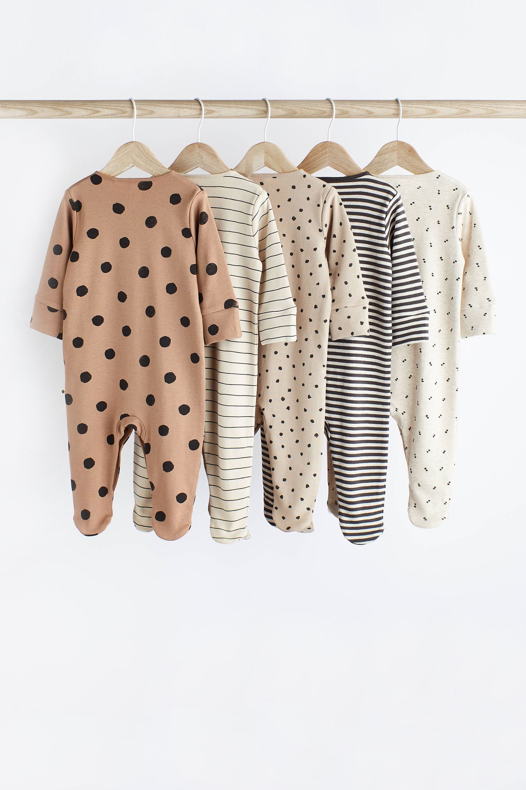 Neutral Spot/Stripe Baby Cotton Sleepsuits 5 Pack (0-2yrs)