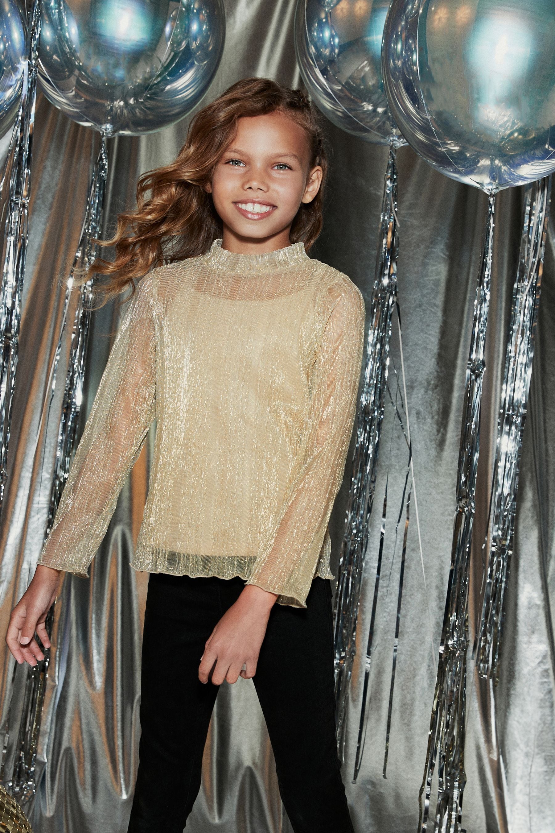 Gold High Neck Sparkle Mesh Top (3-16yrs)