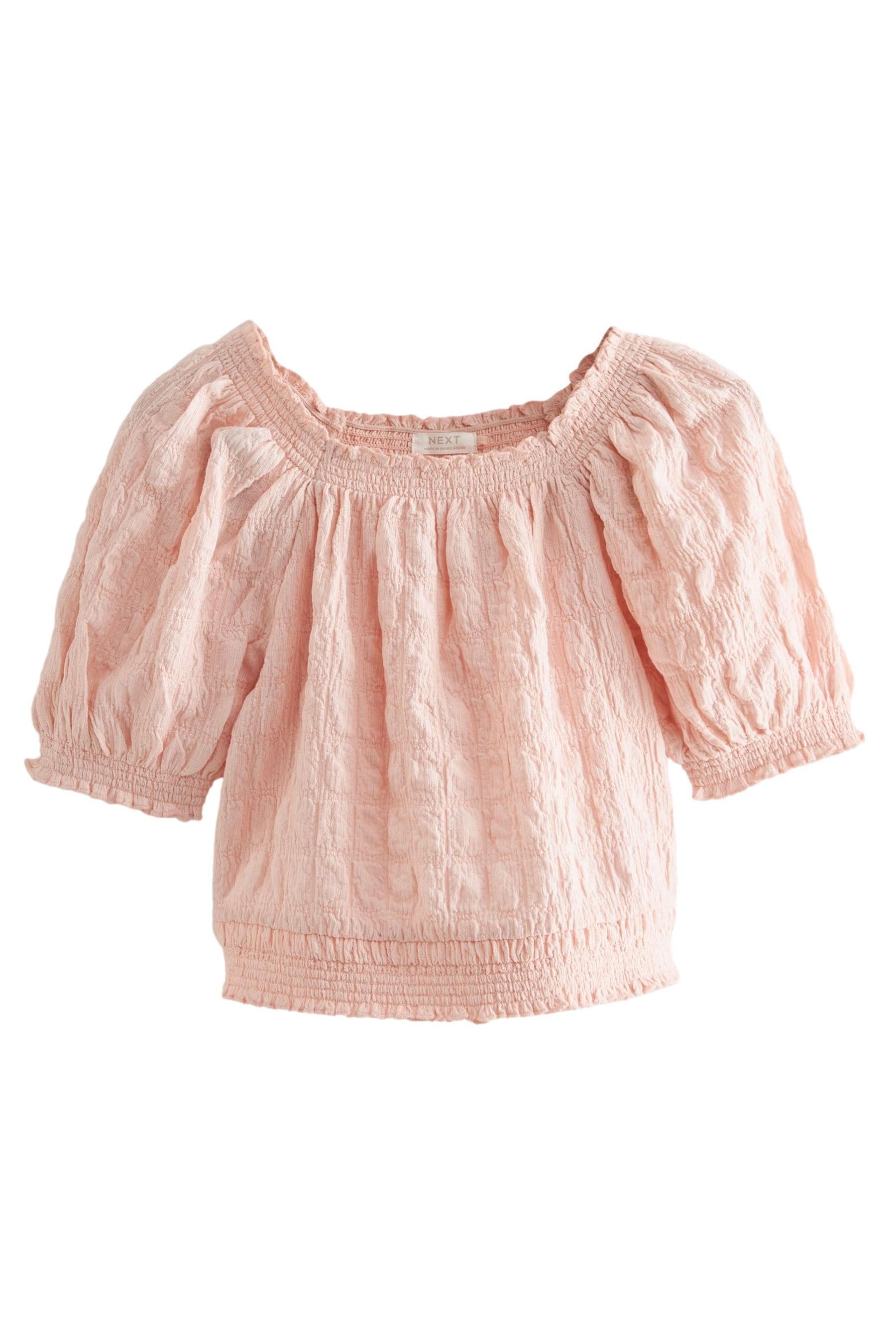 Pink Bubble Textured Bardot Crop Top (3-16yrs)