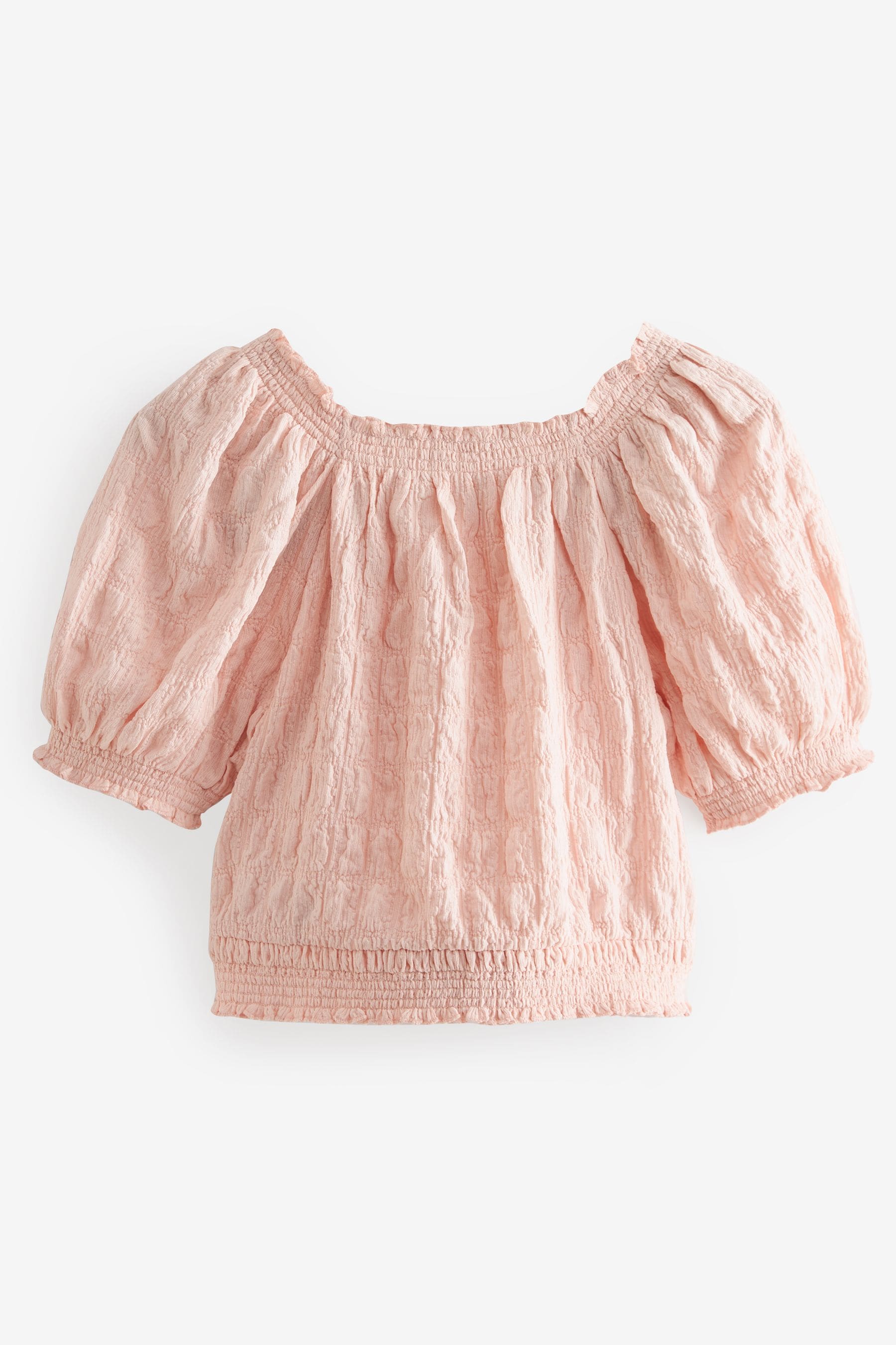 Pink Bubble Textured Bardot Crop Top (3-16yrs)