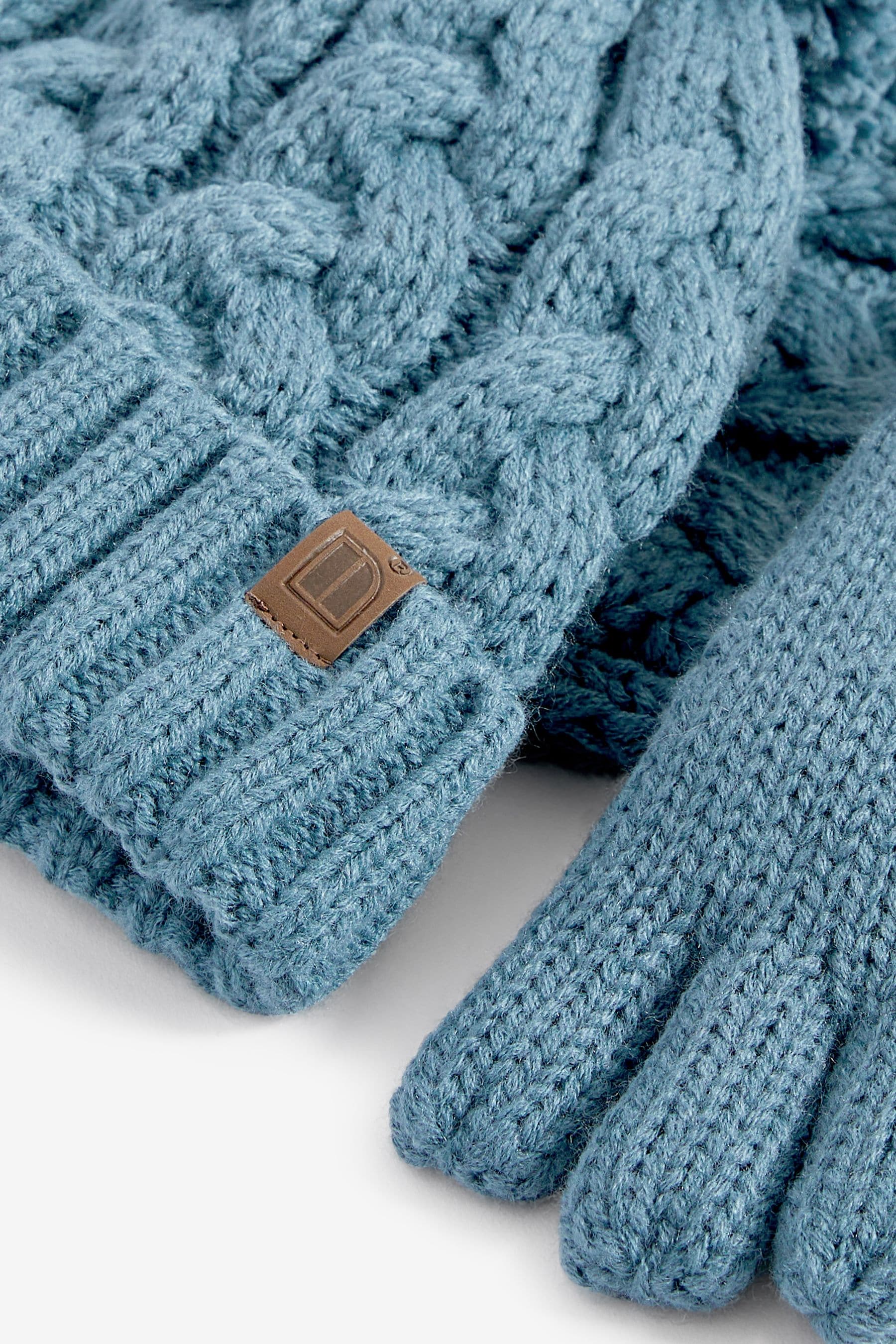 Mineral Blue Knitted Hat, Gloves and Scarf 3 Piece Set (3-16yrs)