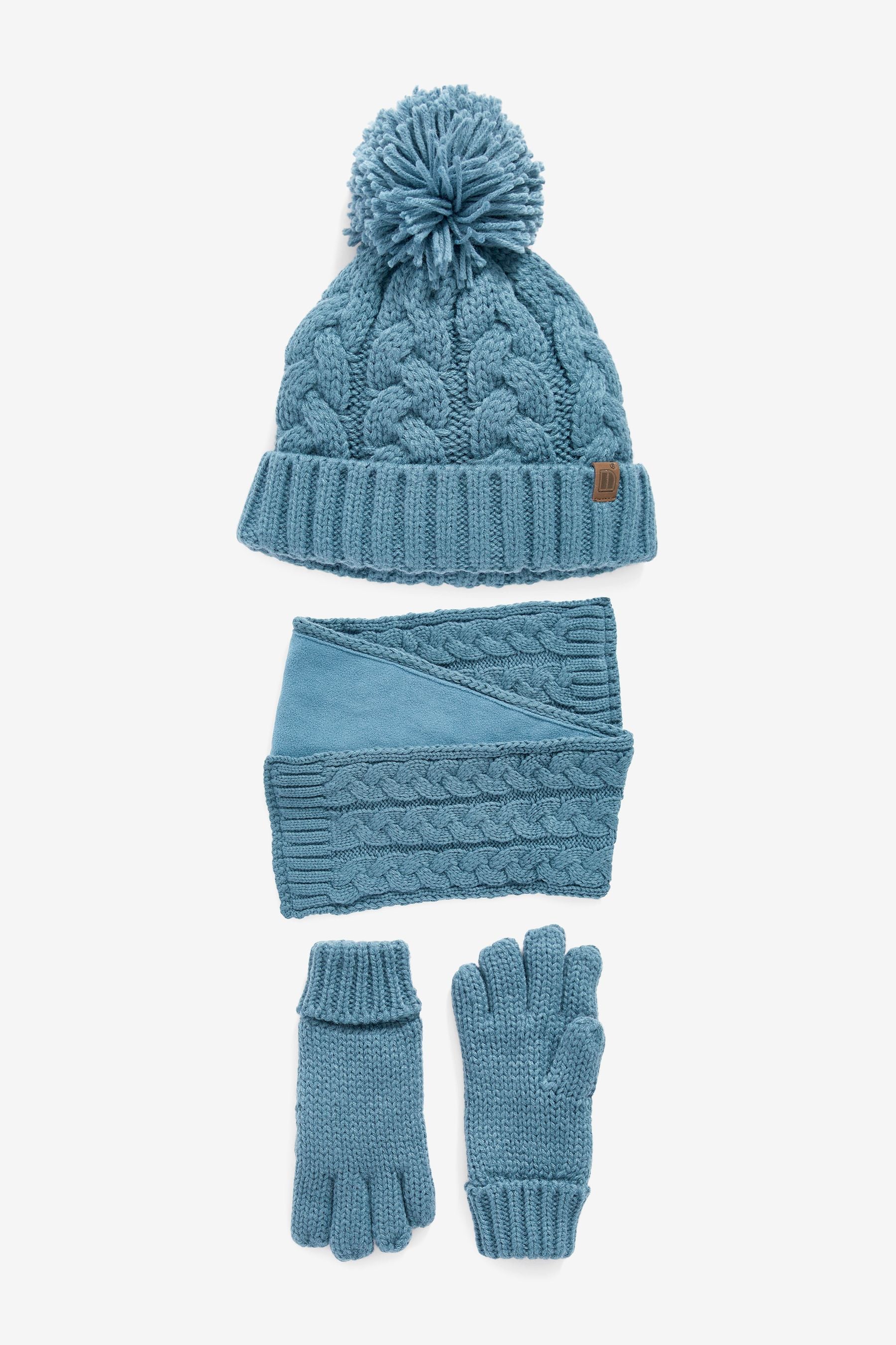 Mineral Blue Knitted Hat, Gloves and Scarf 3 Piece Set (3-16yrs)