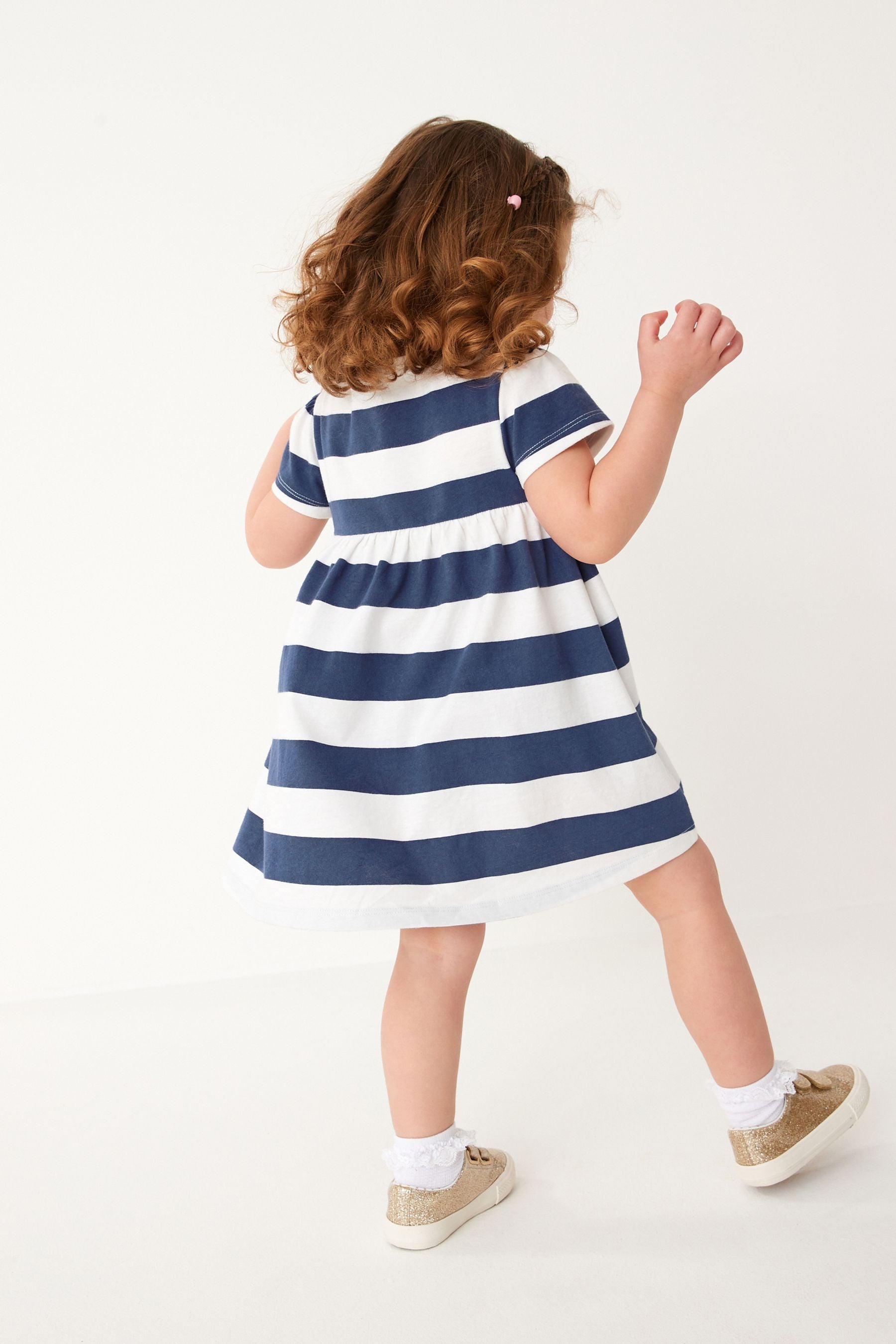 Navy Stripe Sequin Short Sleeve Jersey Dress (3mths-7yrs)