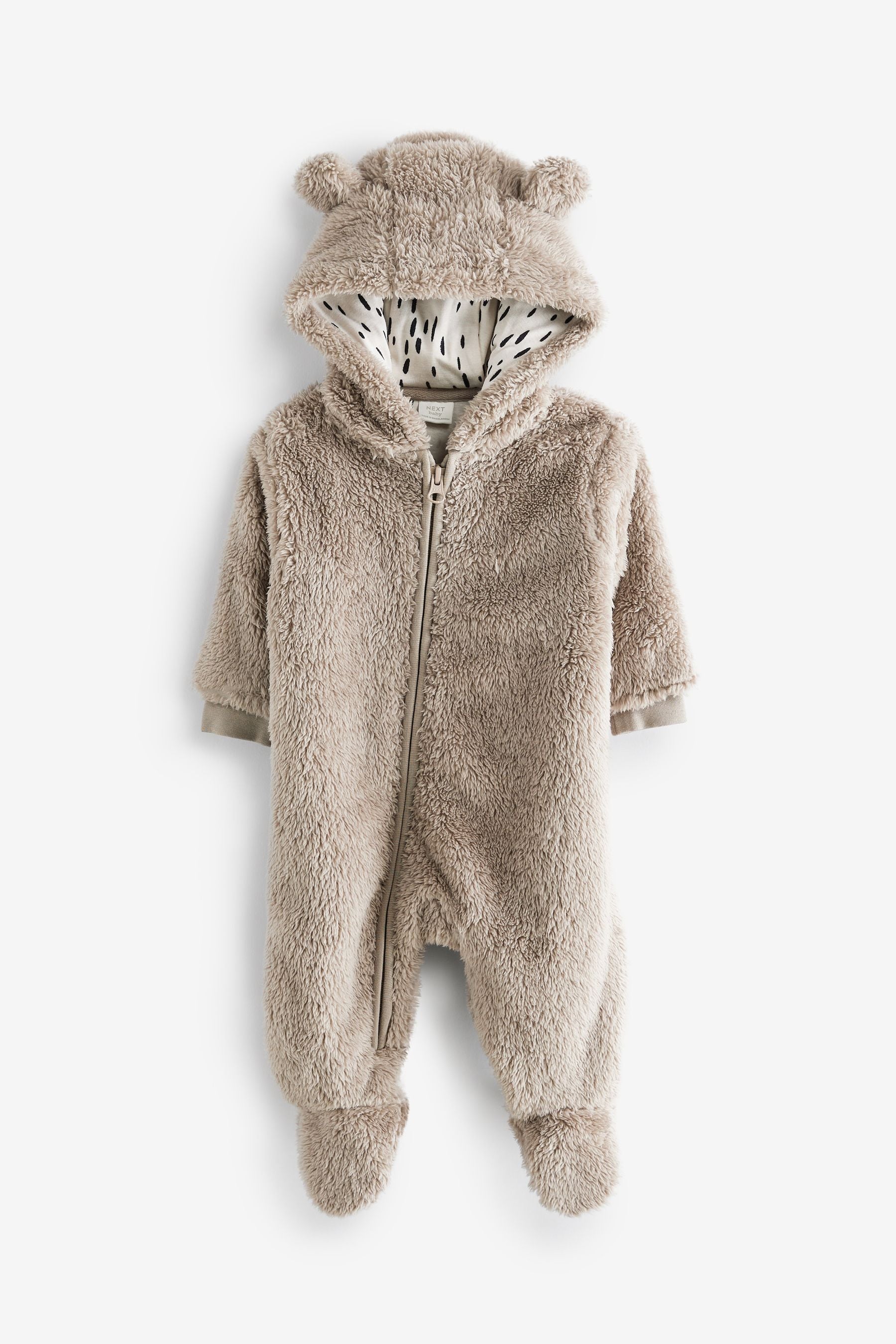 Mink Brown All-In-One Teddy Borg Fleece Baby Pramsuit