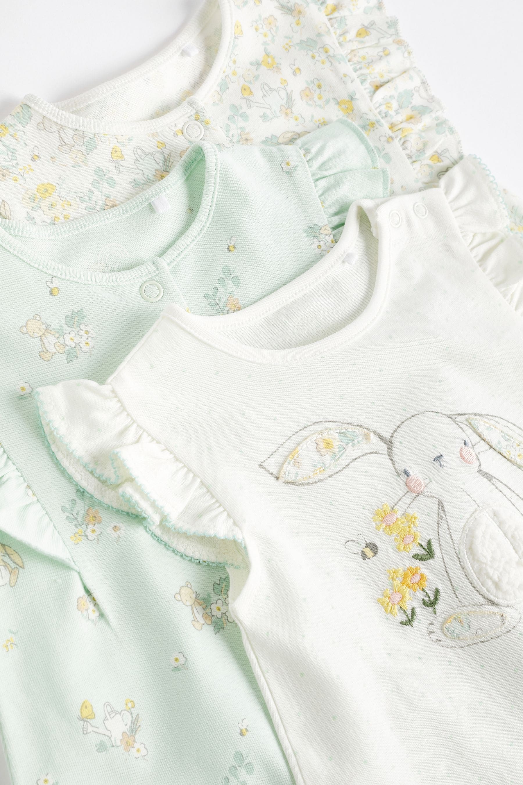 Green/White Bunny Baby Rompers 3 Pack