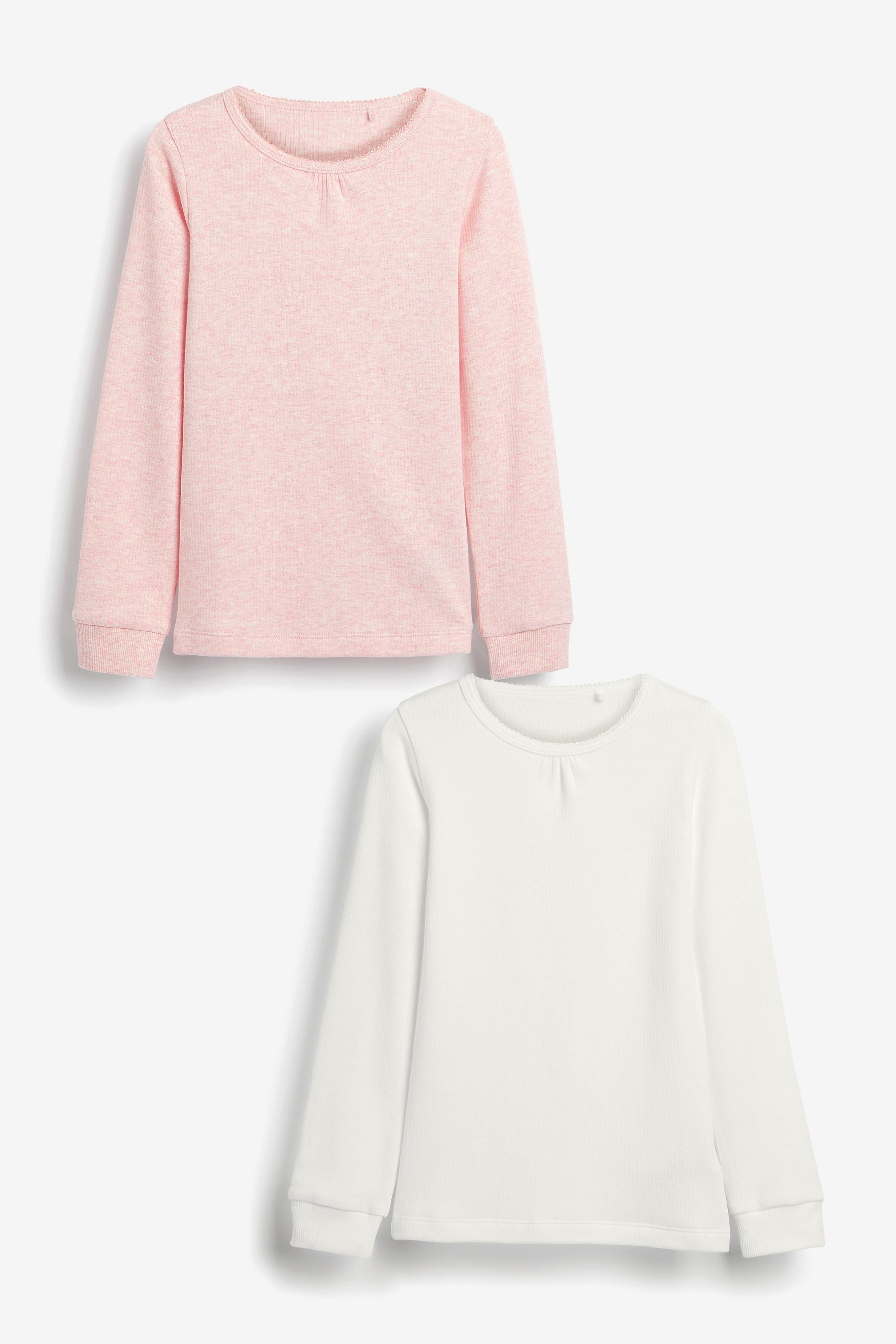 Pink/White 2 Pack Long Sleeved Thermal Tops (2-16yrs)