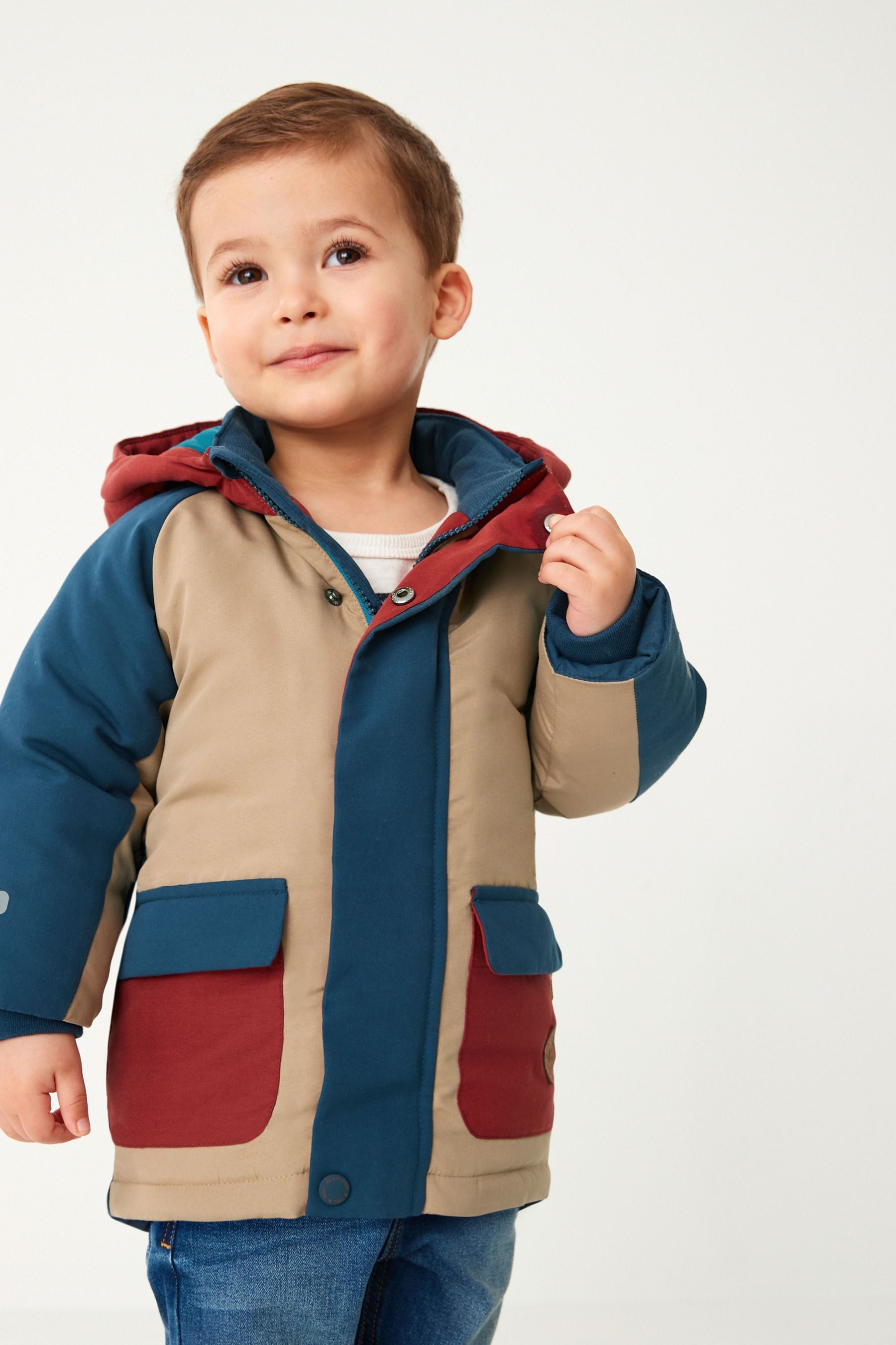 Blue Colourblock Shower Resistant Parka Coat (3mths-7yrs)