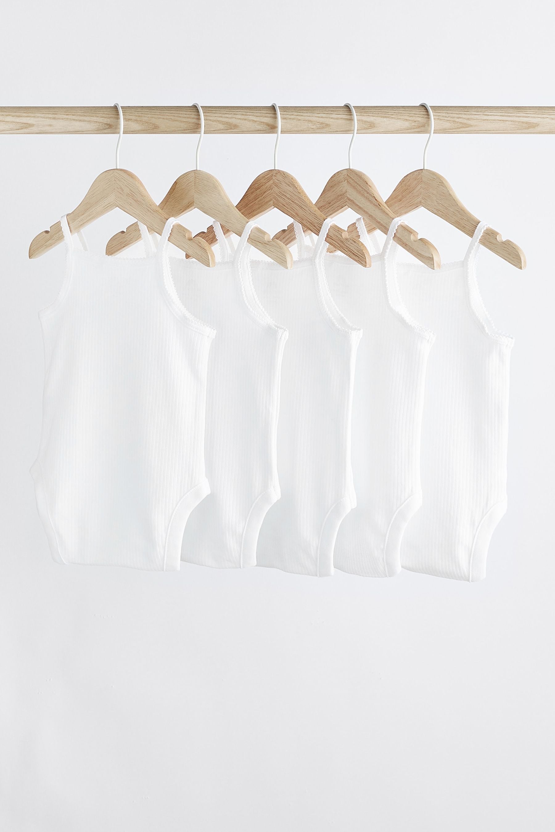 White White 5 Pack Strappy Vest Bodysuits