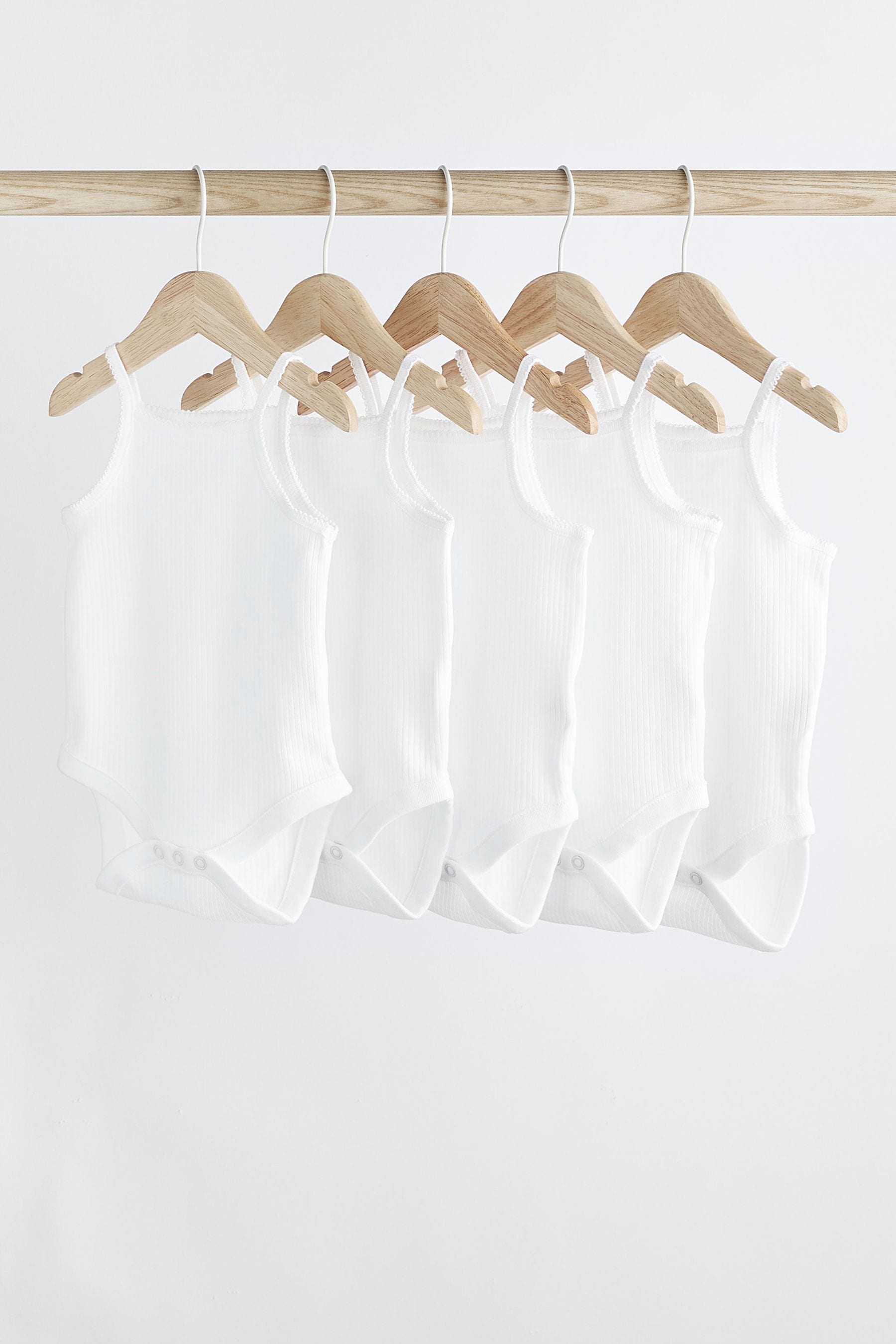 White White 5 Pack Strappy Vest Bodysuits