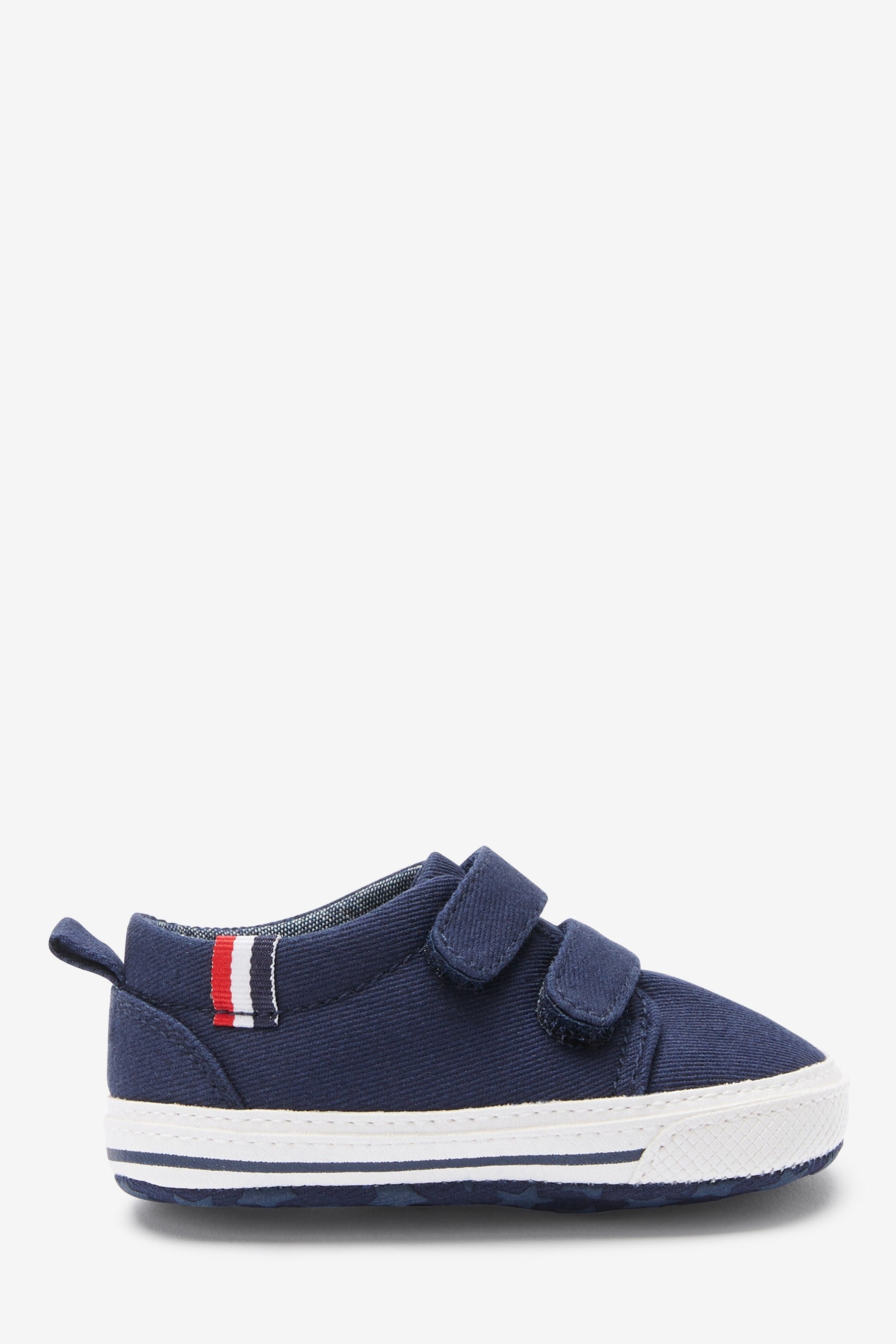 Navy Blue Tape Two Strap Baby Pram Shoes (0-24mths)