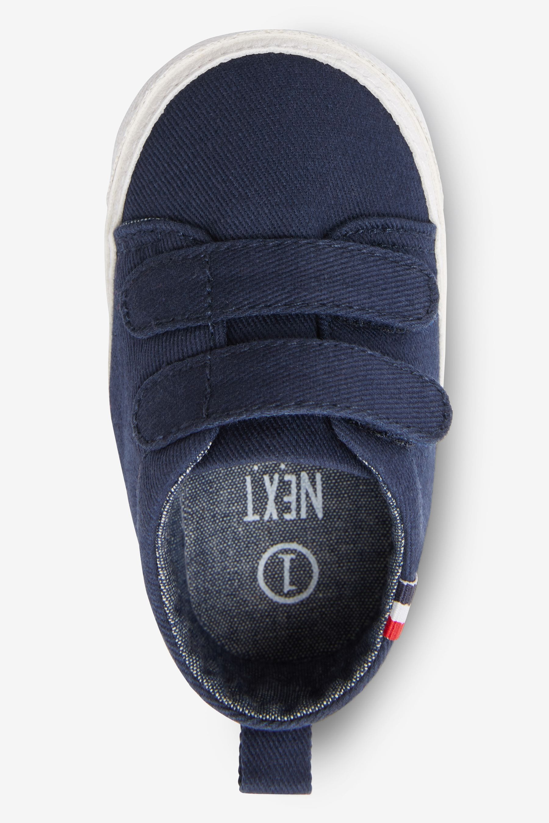 Navy Blue Tape Two Strap Baby Pram Shoes (0-24mths)